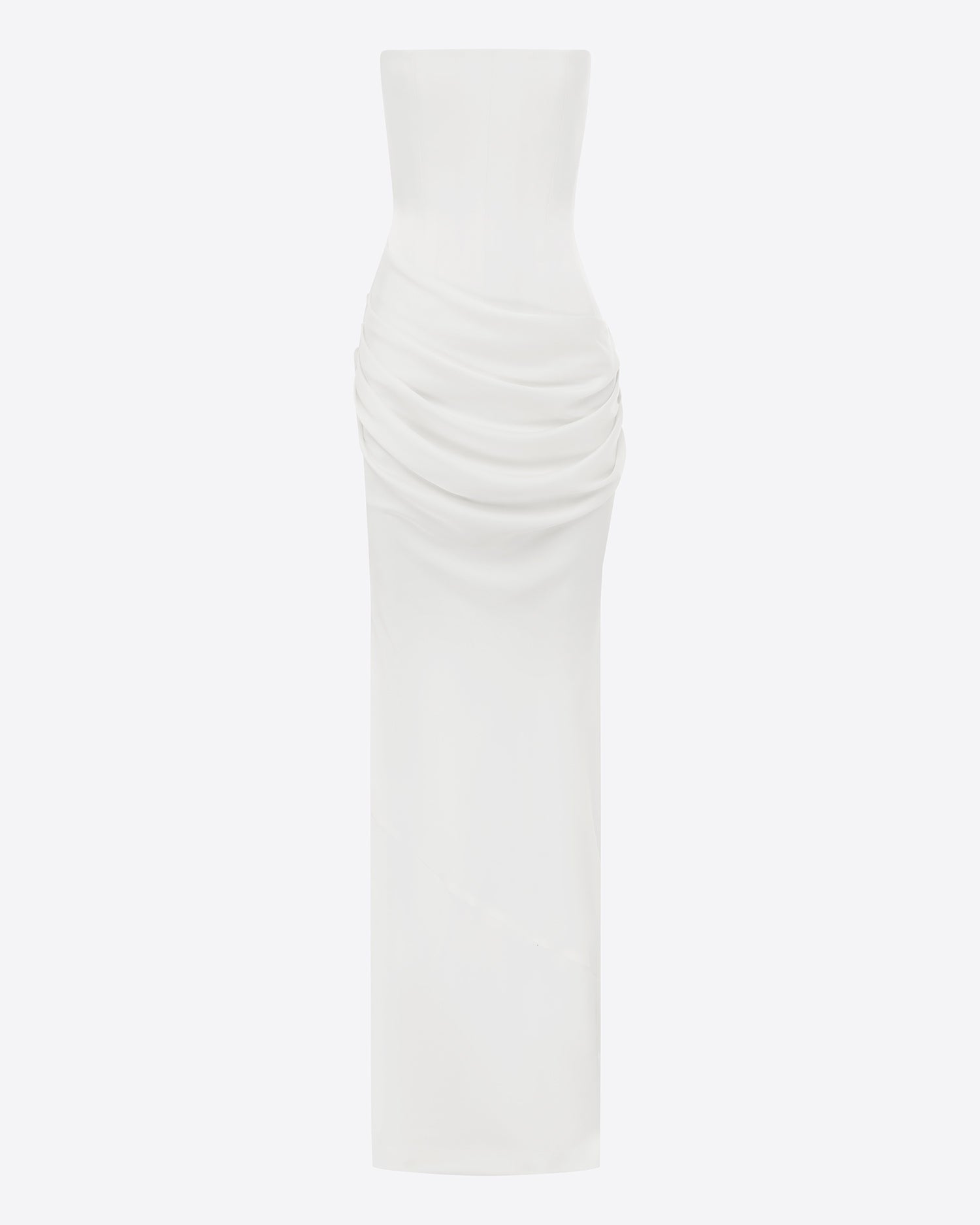 Strapless Longline Draped Column in Satin Crepe