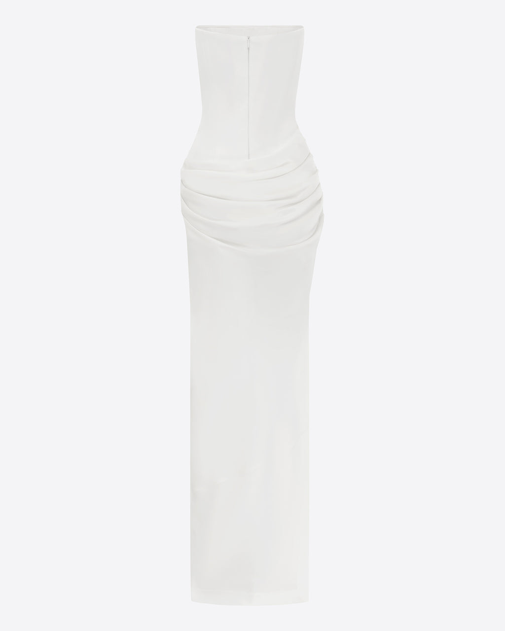 Strapless Longline Draped Column in Satin Crepe