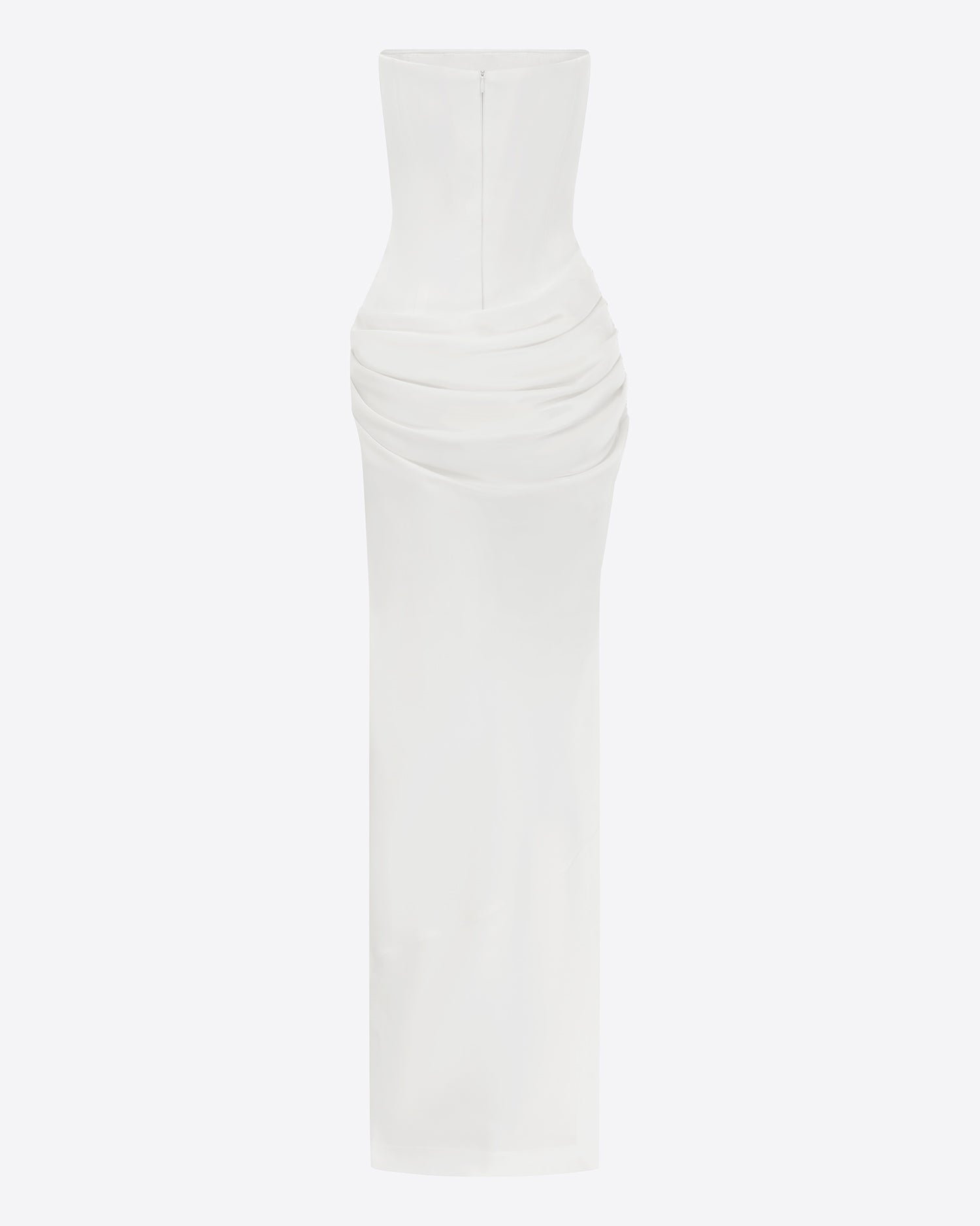 Strapless Longline Draped Column in Satin Crepe