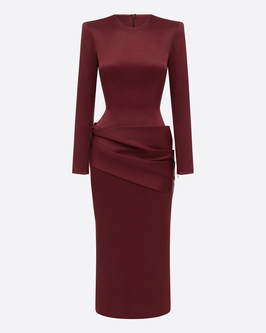 Long Sleeve Drape Dress in Satin Crepe
