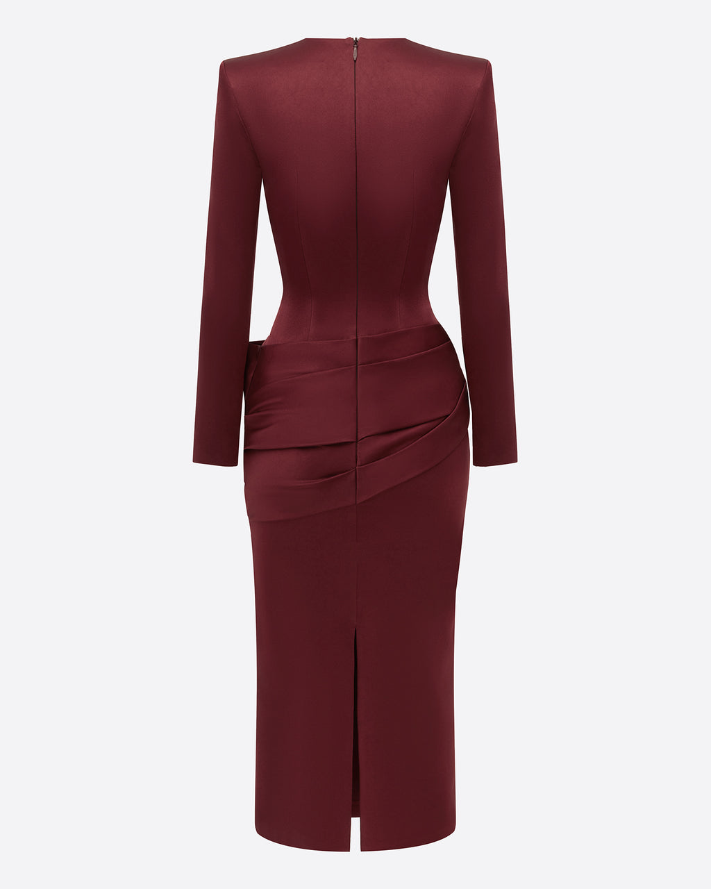 Long Sleeve Drape Dress in Satin Crepe