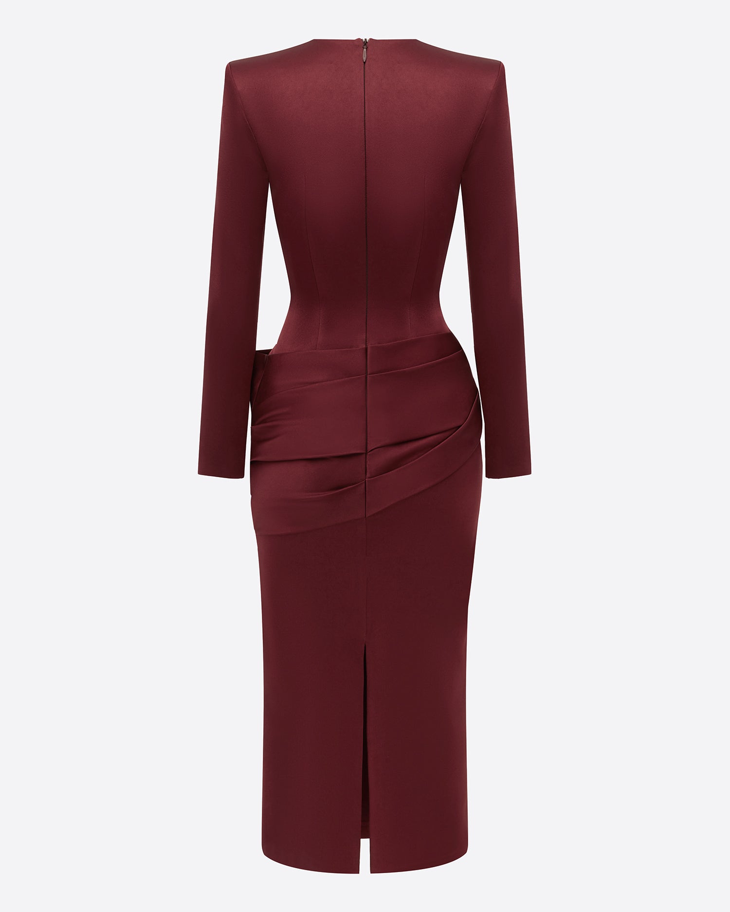 Long Sleeve Drape Dress in Satin Crepe