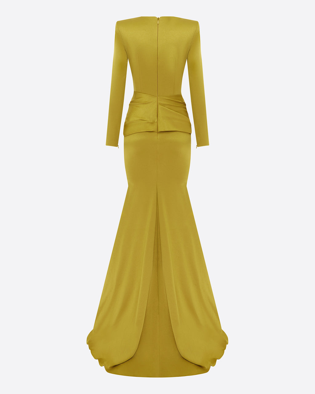 Long Sleeve Sash Drape Gown in Satin Crepe
