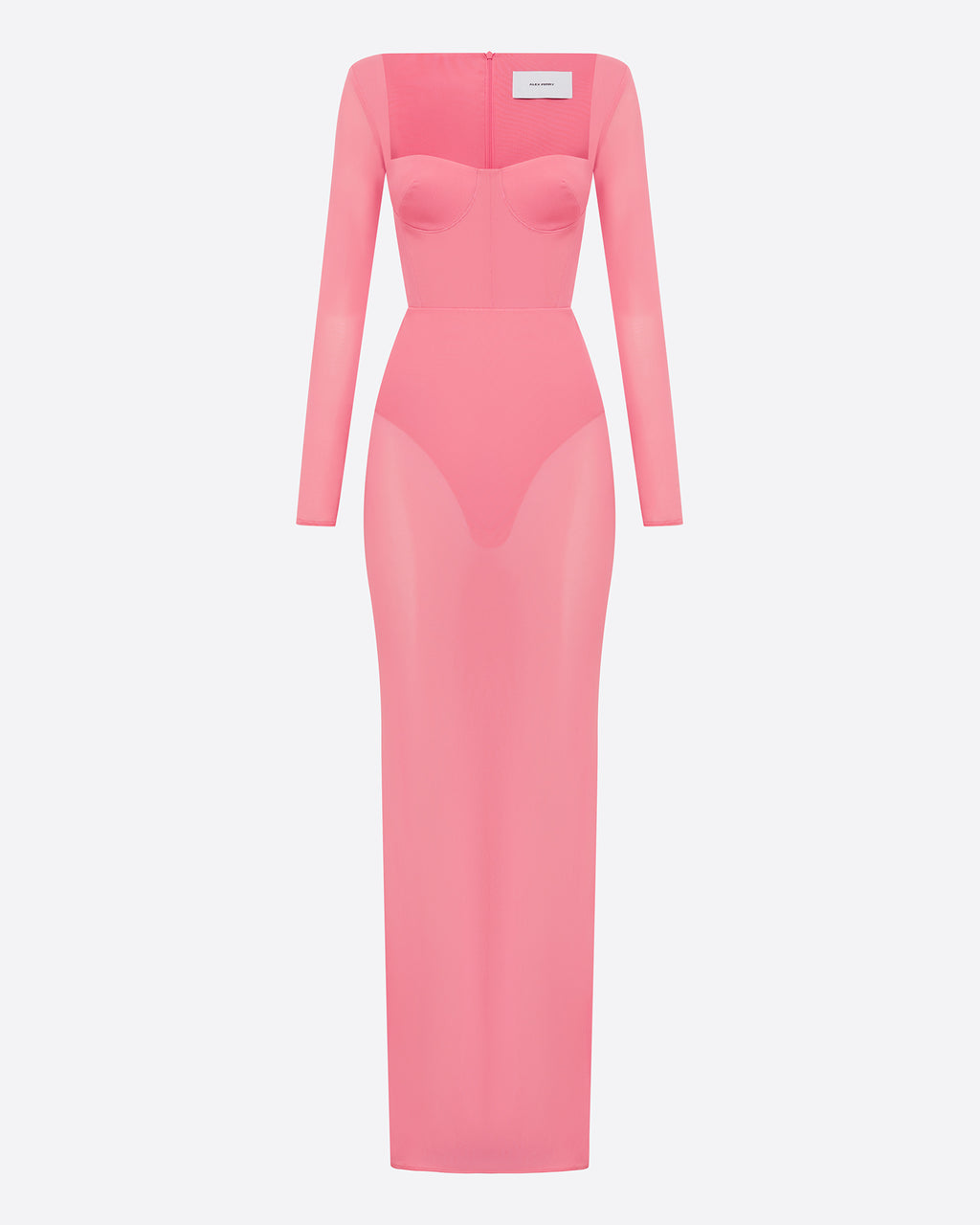 Long Sleeve Cupped Column in Stretch Mesh
