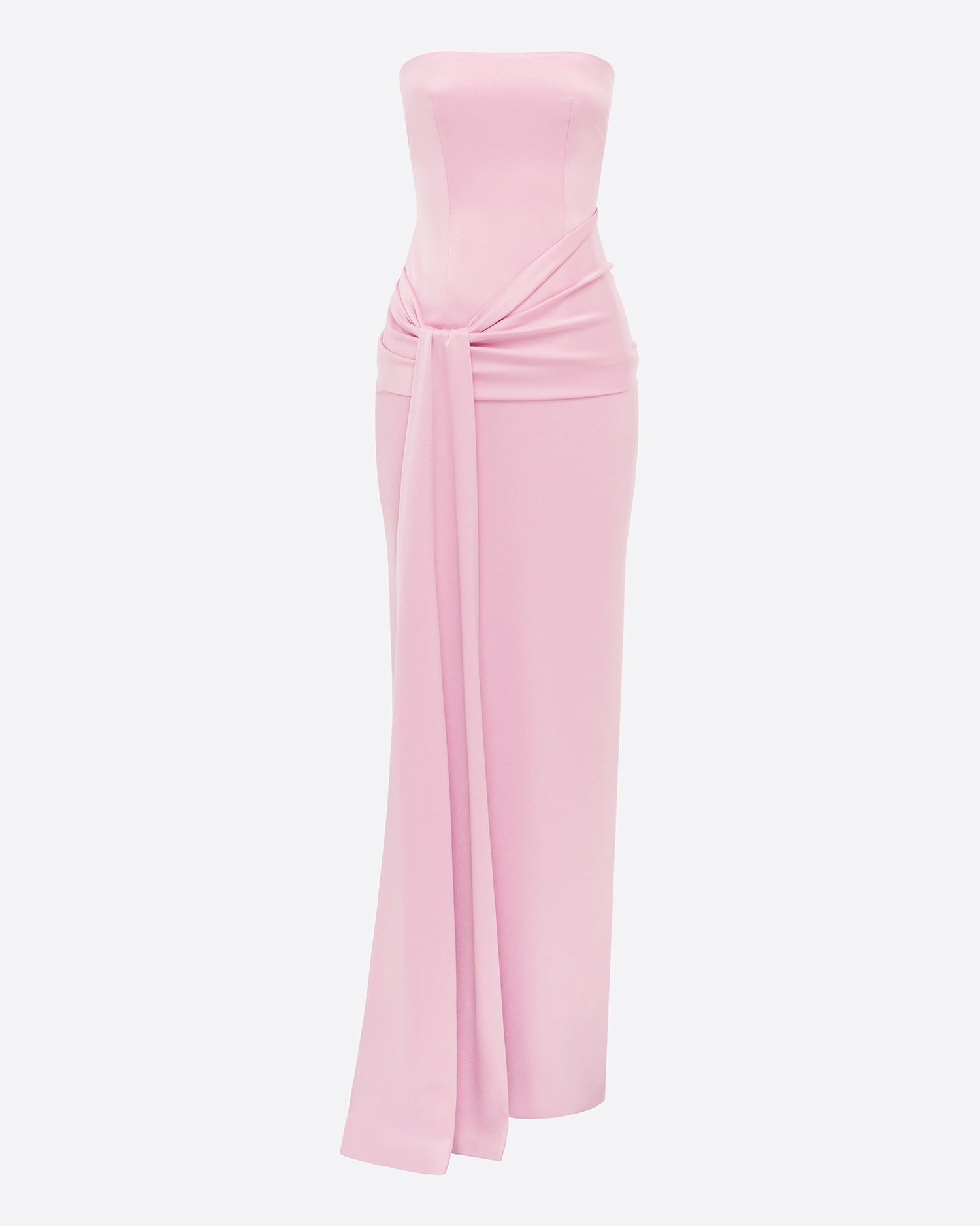Strapless Sash Drape Column in Satin Crepe