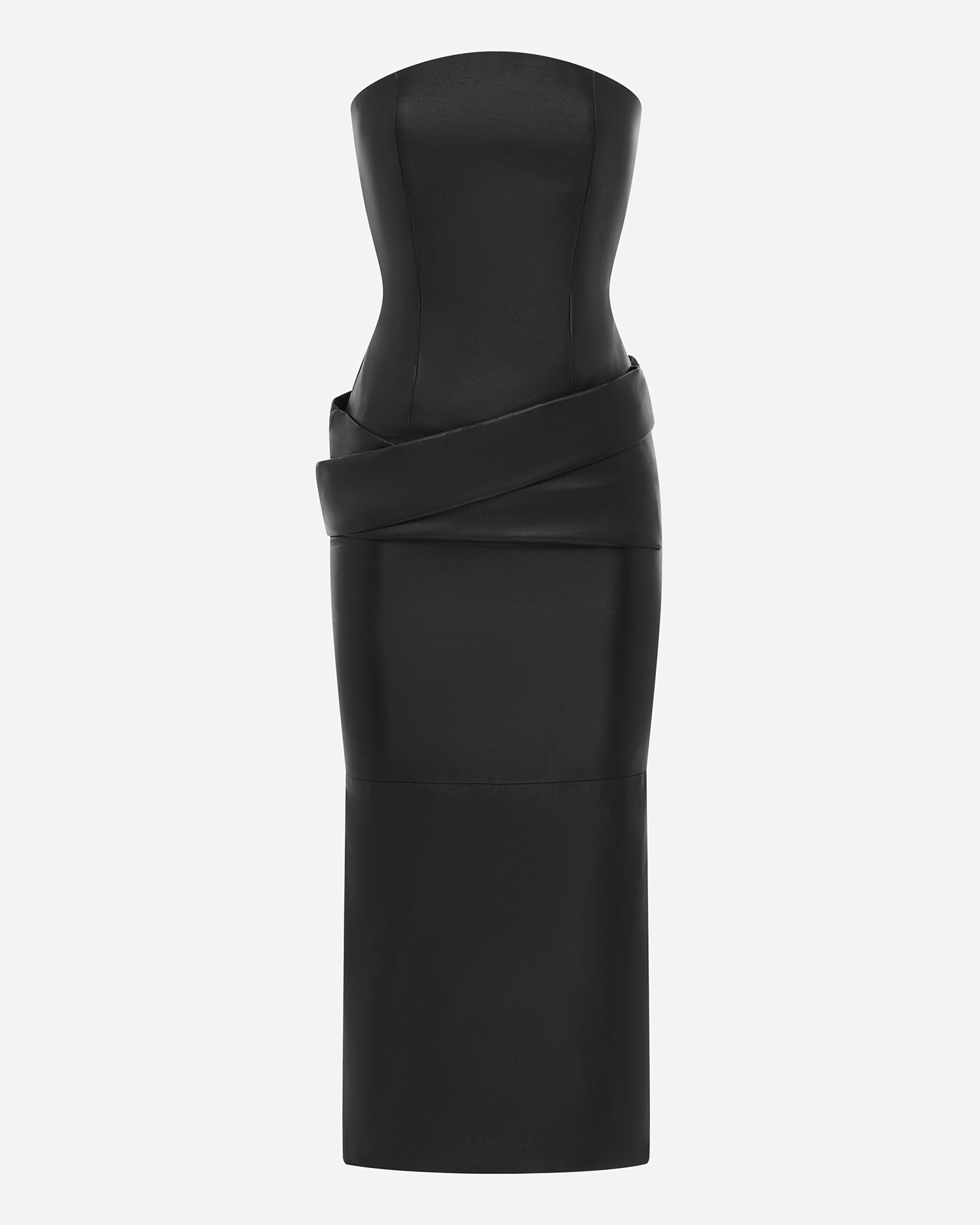Strapless Drape Dress in Leather