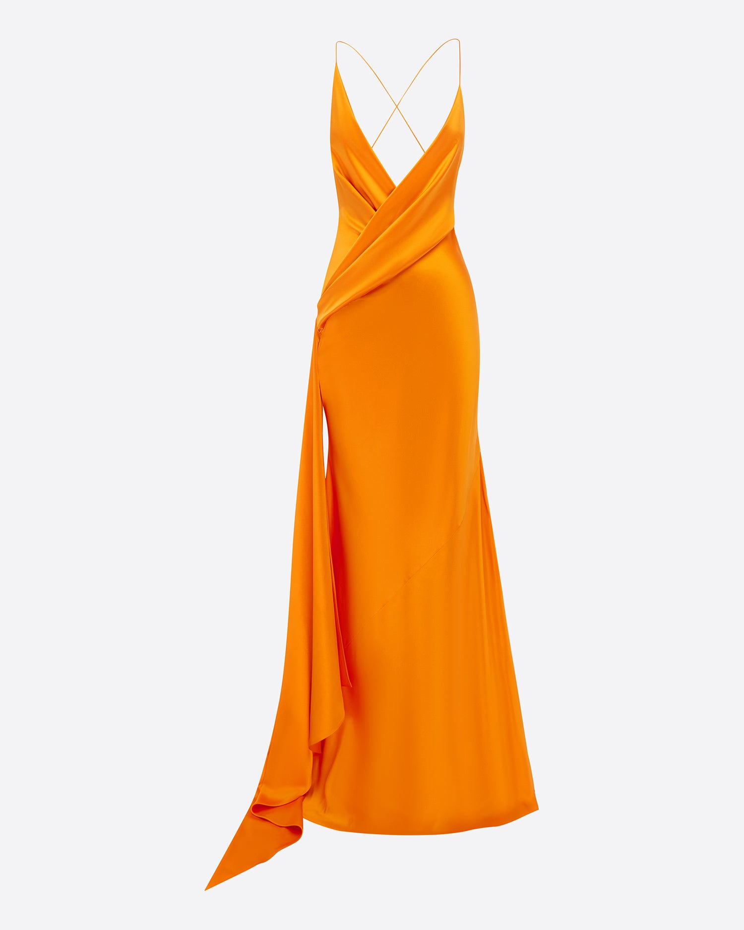 Bikini Wrap Asymmetric Gown in Silk Satin