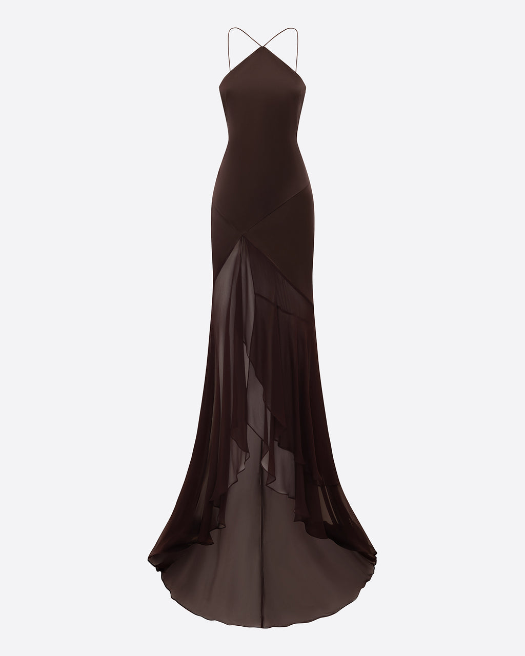 Tiered Halter Gown in Silk Satin
