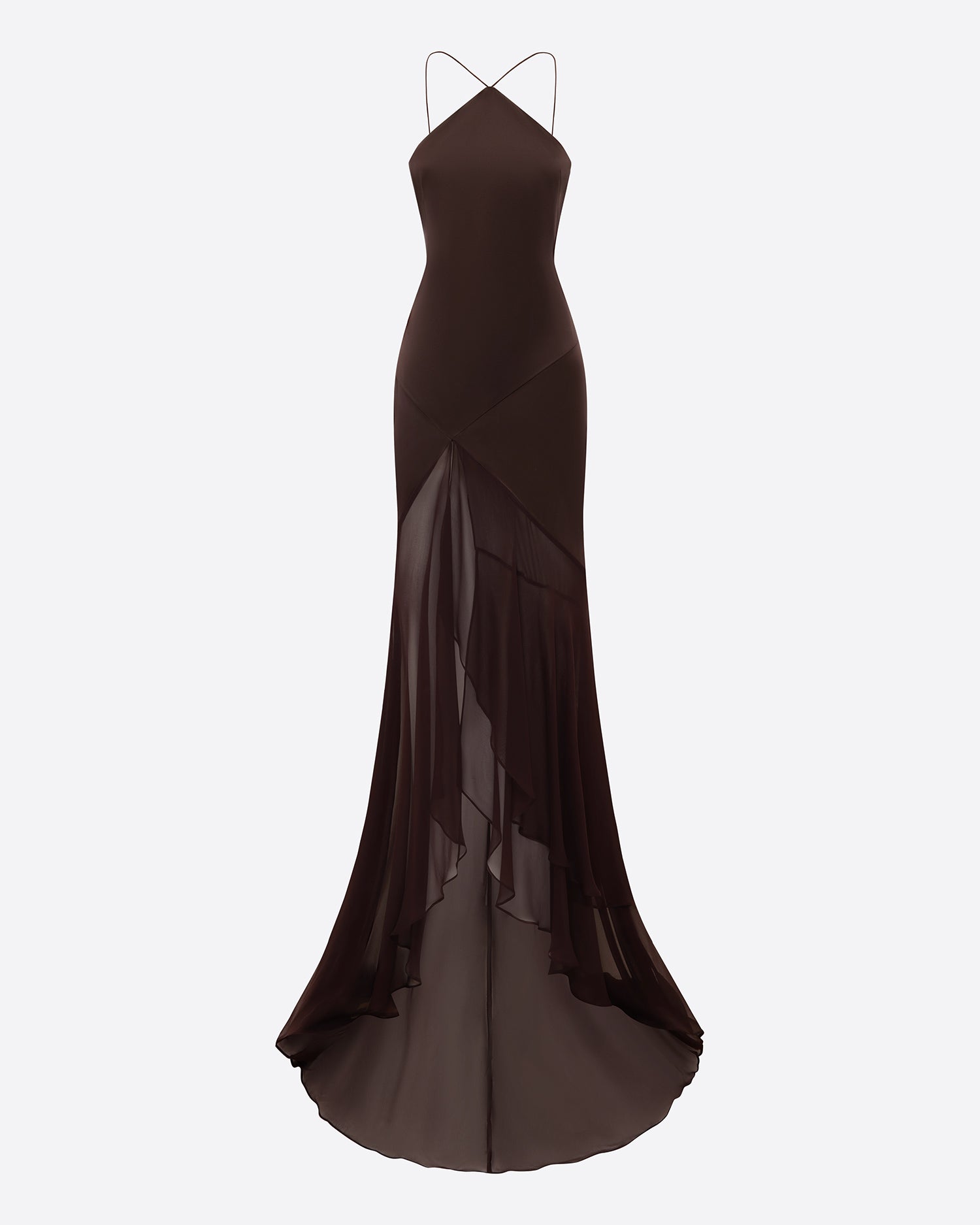 Tiered Halter Gown in Silk Satin