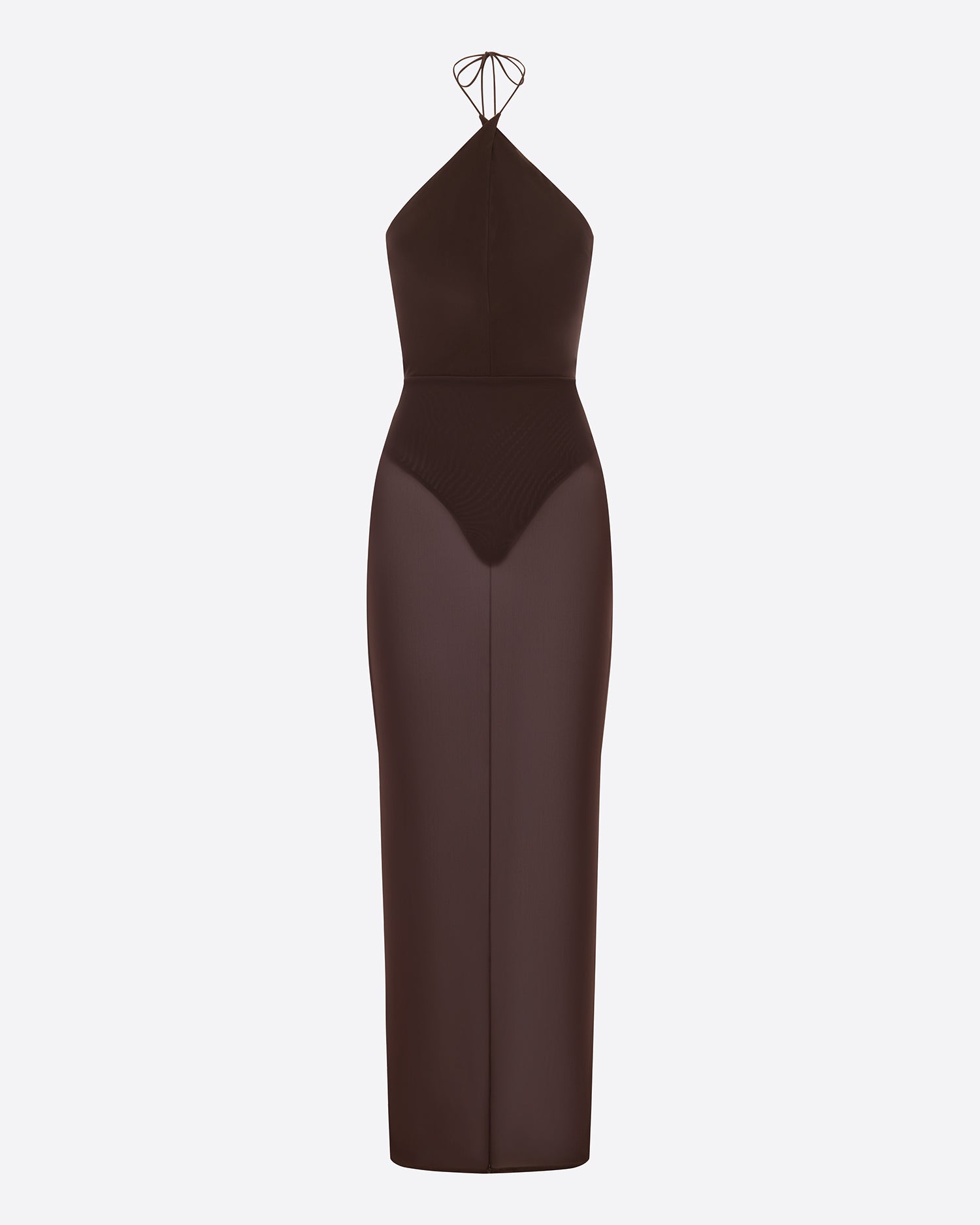 Cross Tie Halter Column in Stretch Mesh