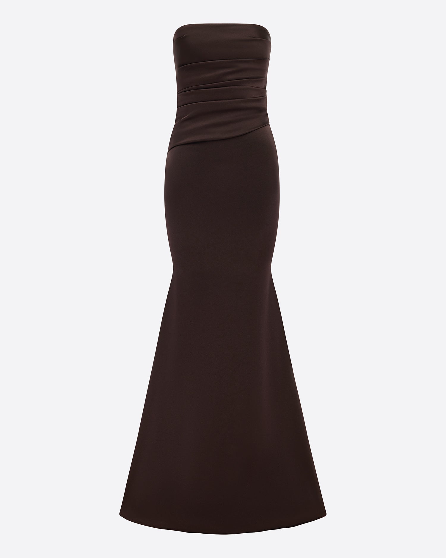 Strapless Tucked Gown in Satin Crepe