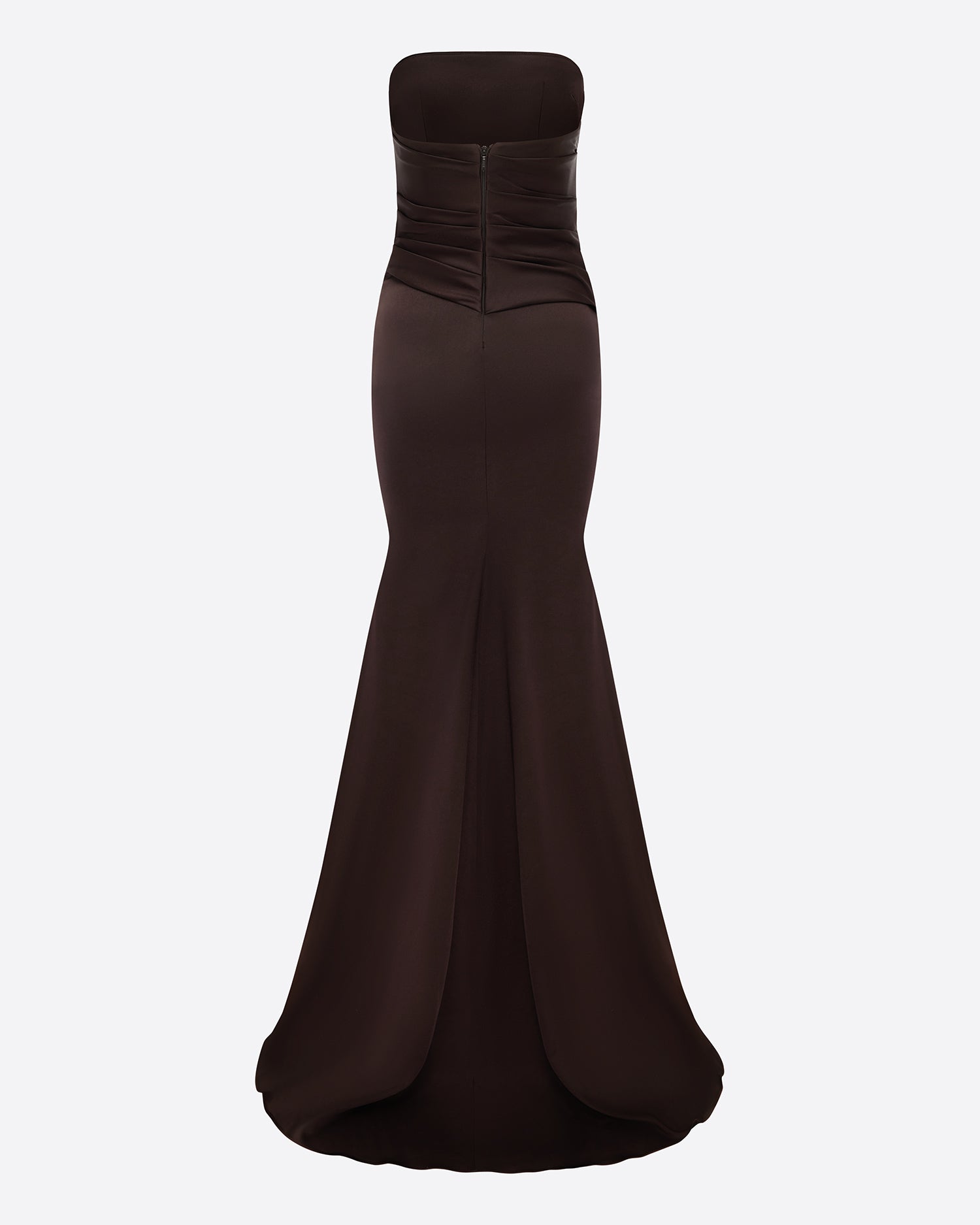 Strapless Tucked Gown in Satin Crepe