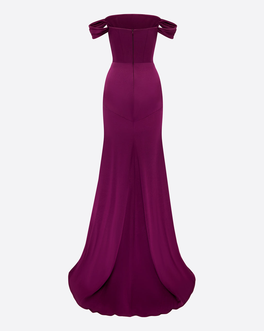 Off Shoulder Panelled Gown in Satin Crepe