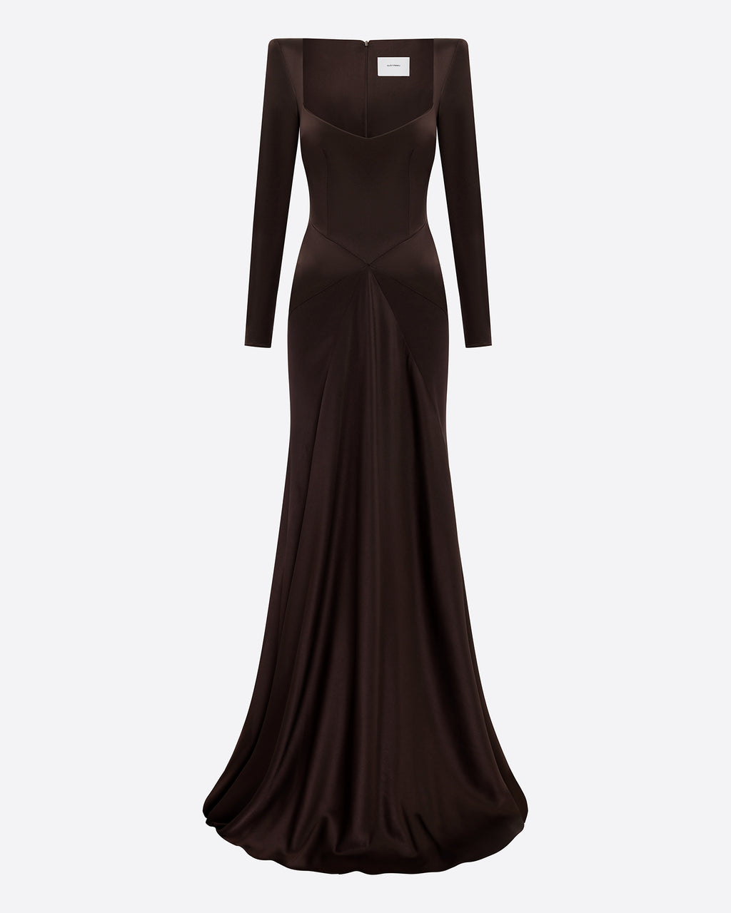 Long Sleeve Panelled Gown in Satin Crepe