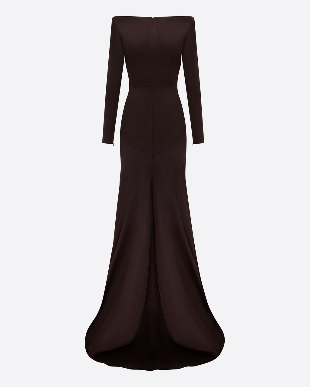 Long Sleeve Panelled Gown in Satin Crepe