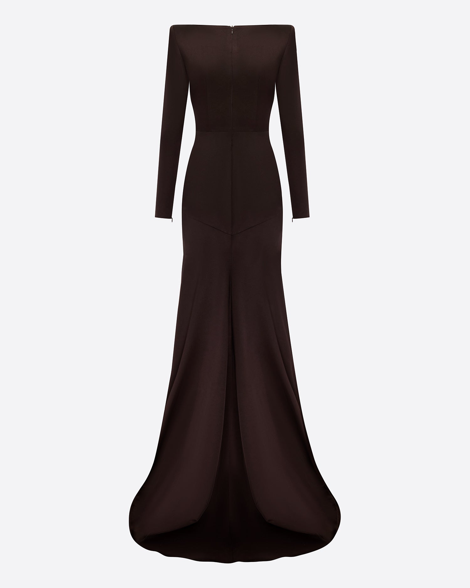Long Sleeve Panelled Gown in Satin Crepe
