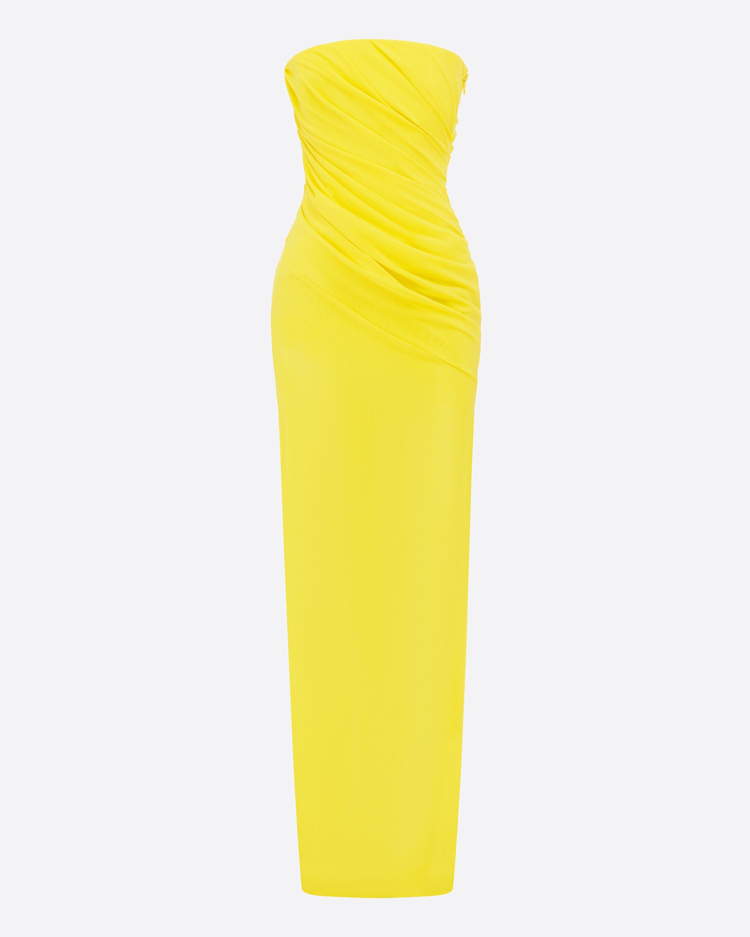 Strapless Tucked Column in Stretch Mesh