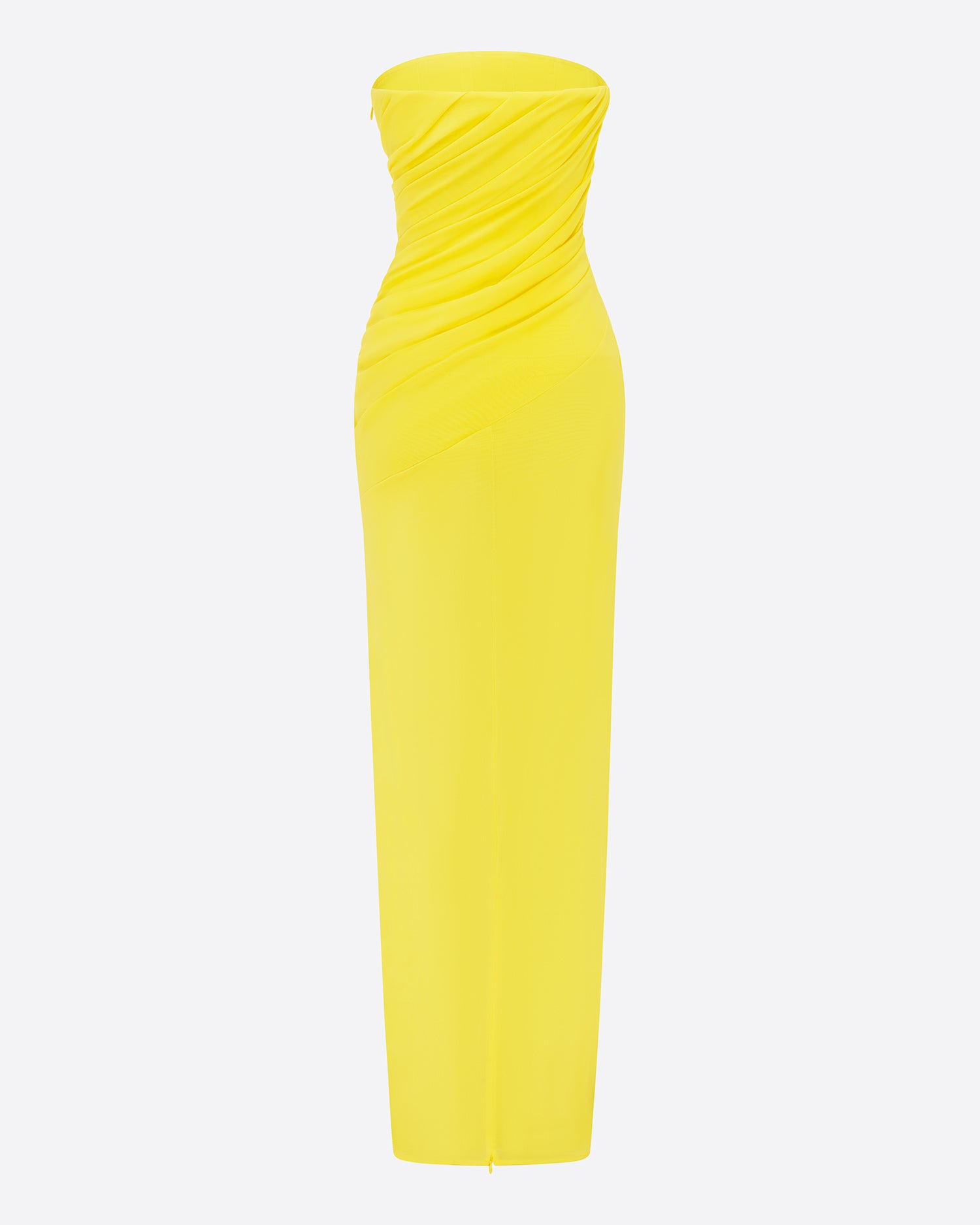 Strapless Tucked Column in Stretch Mesh