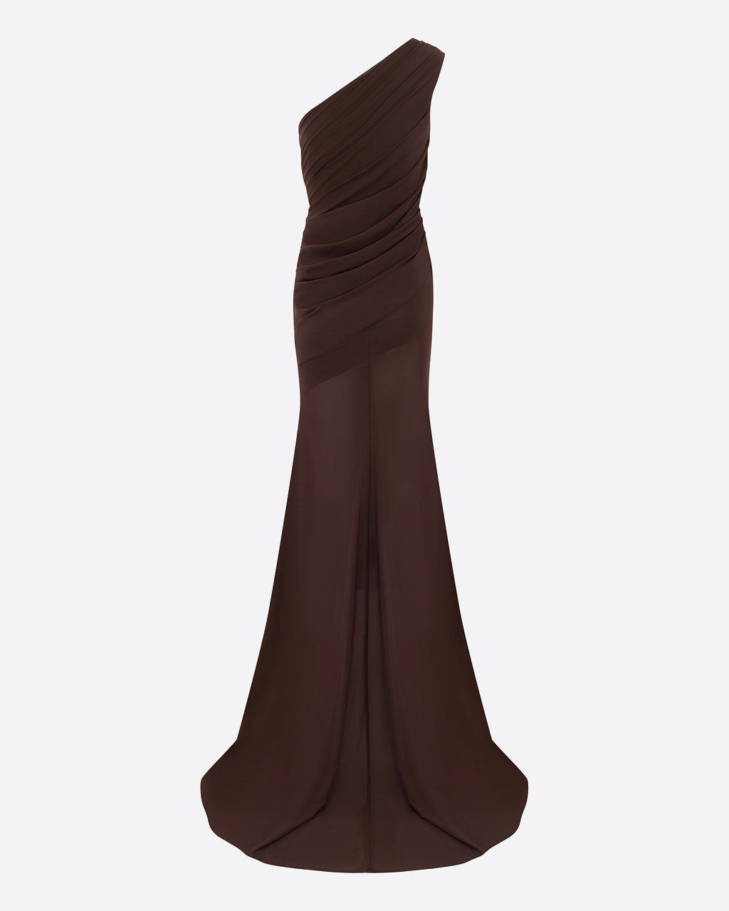 One Shoulder Tucked Gown in Stretch Mesh