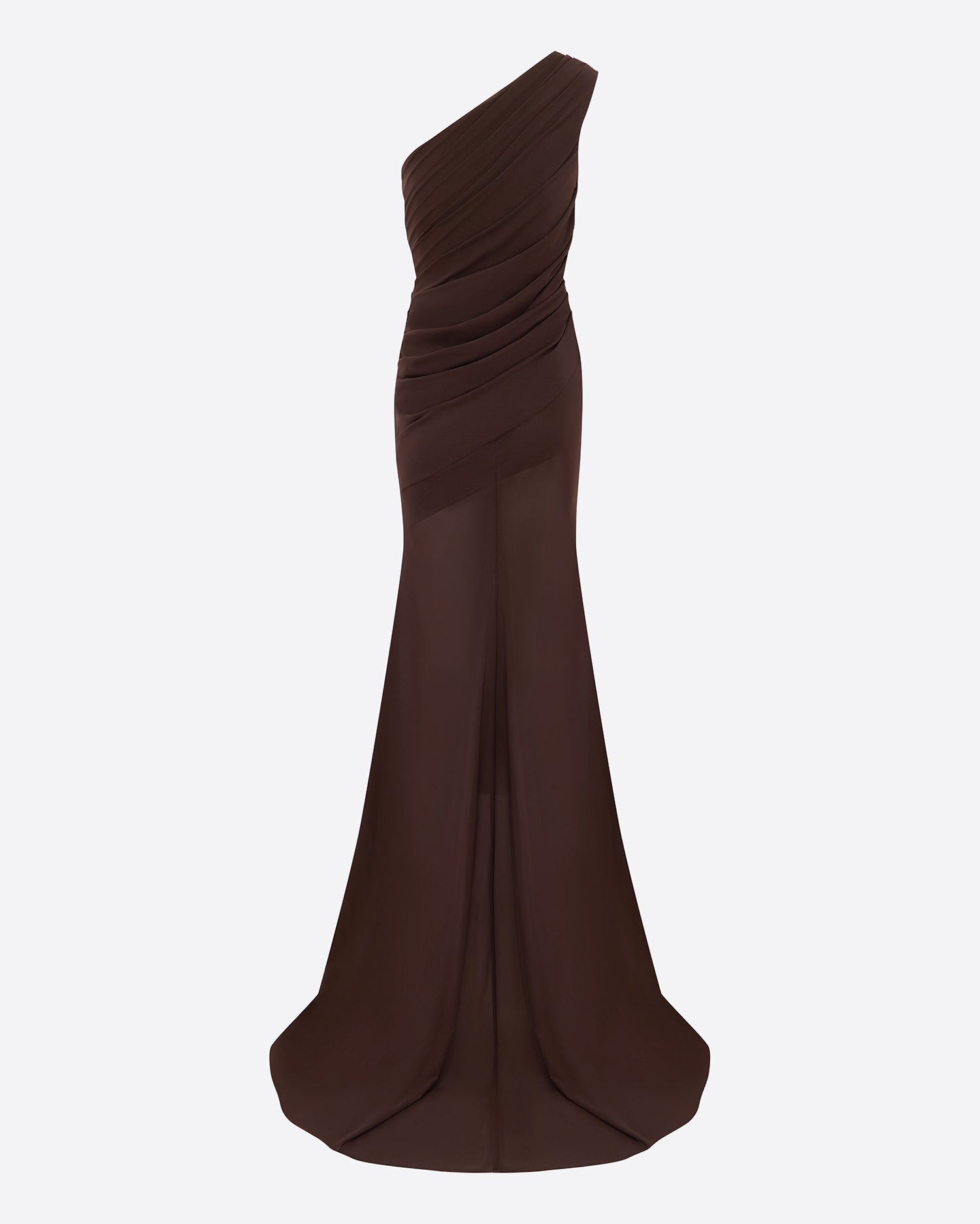 One Shoulder Tucked Gown in Stretch Mesh