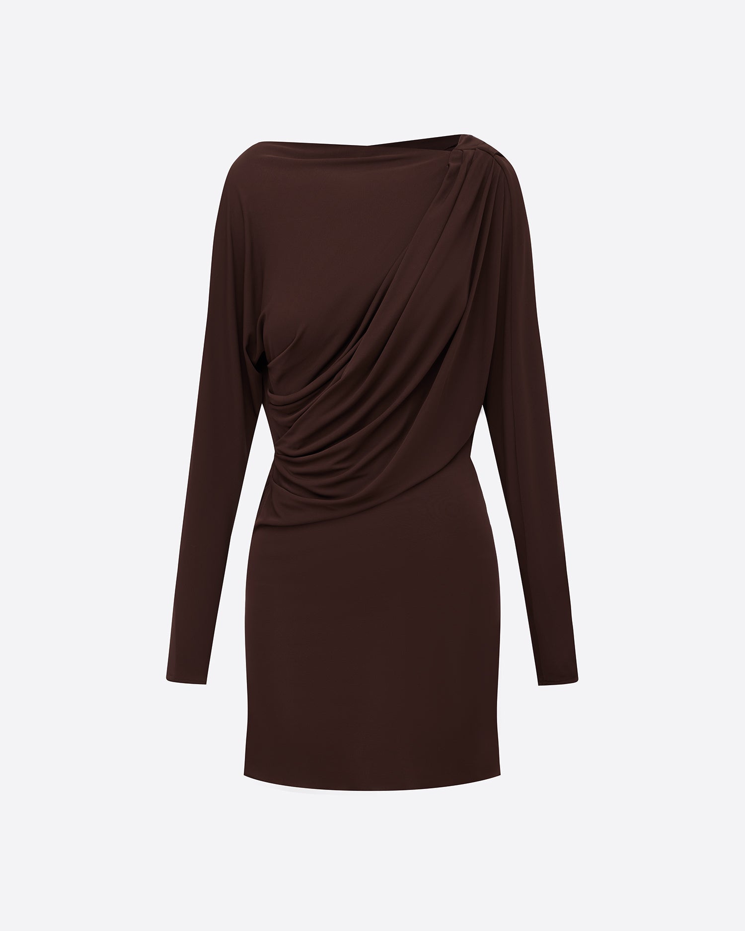 Long Sleeve Drape Mini Dress in Jersey