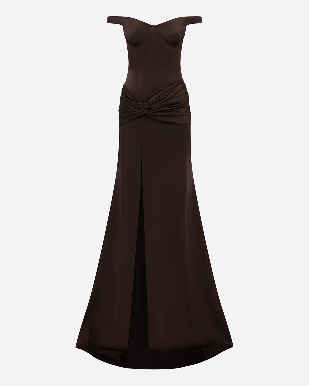 Off Shoulder Knot Gown in Satin Crepe