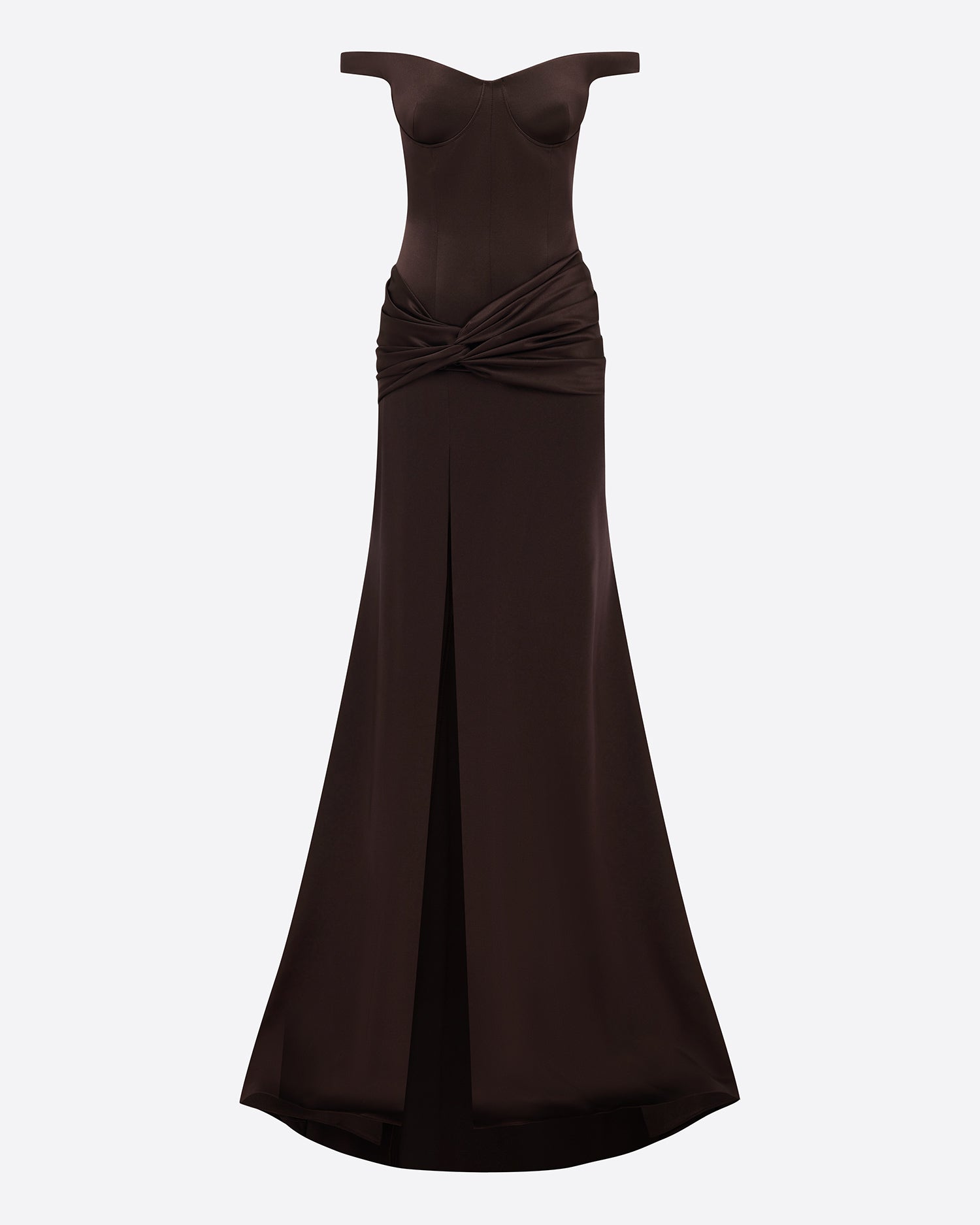 Off Shoulder Knot Gown in Satin Crepe