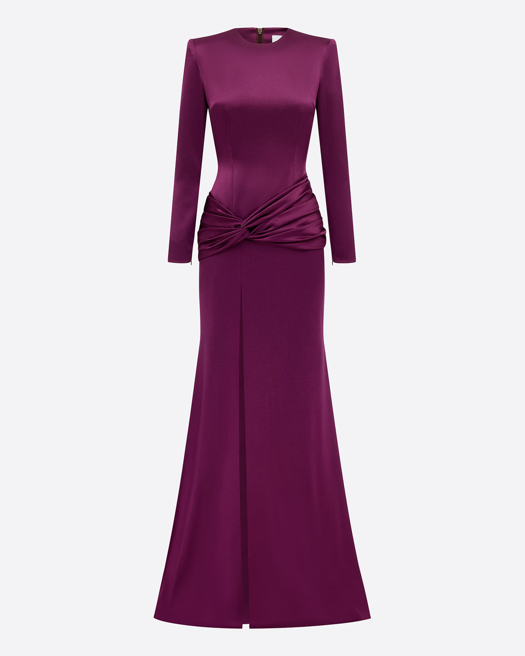 Long Sleeve Knot Gown in Satin Crepe