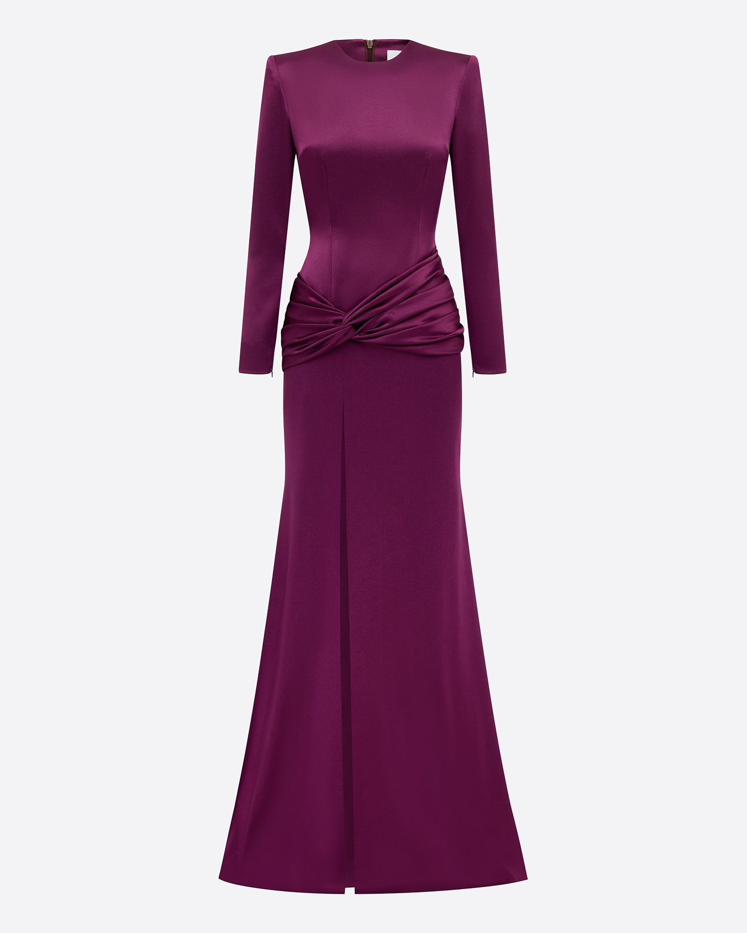 Long Sleeve Knot Gown in Satin Crepe