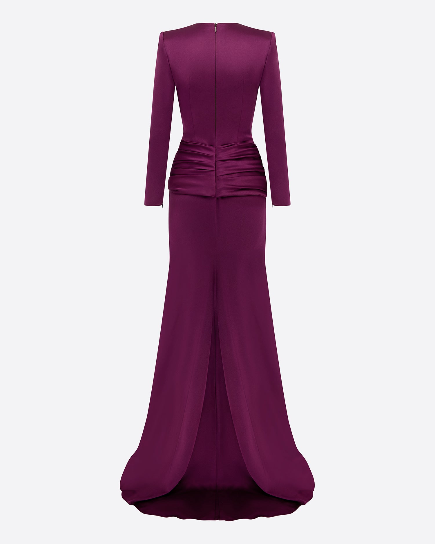 Long Sleeve Knot Gown in Satin Crepe