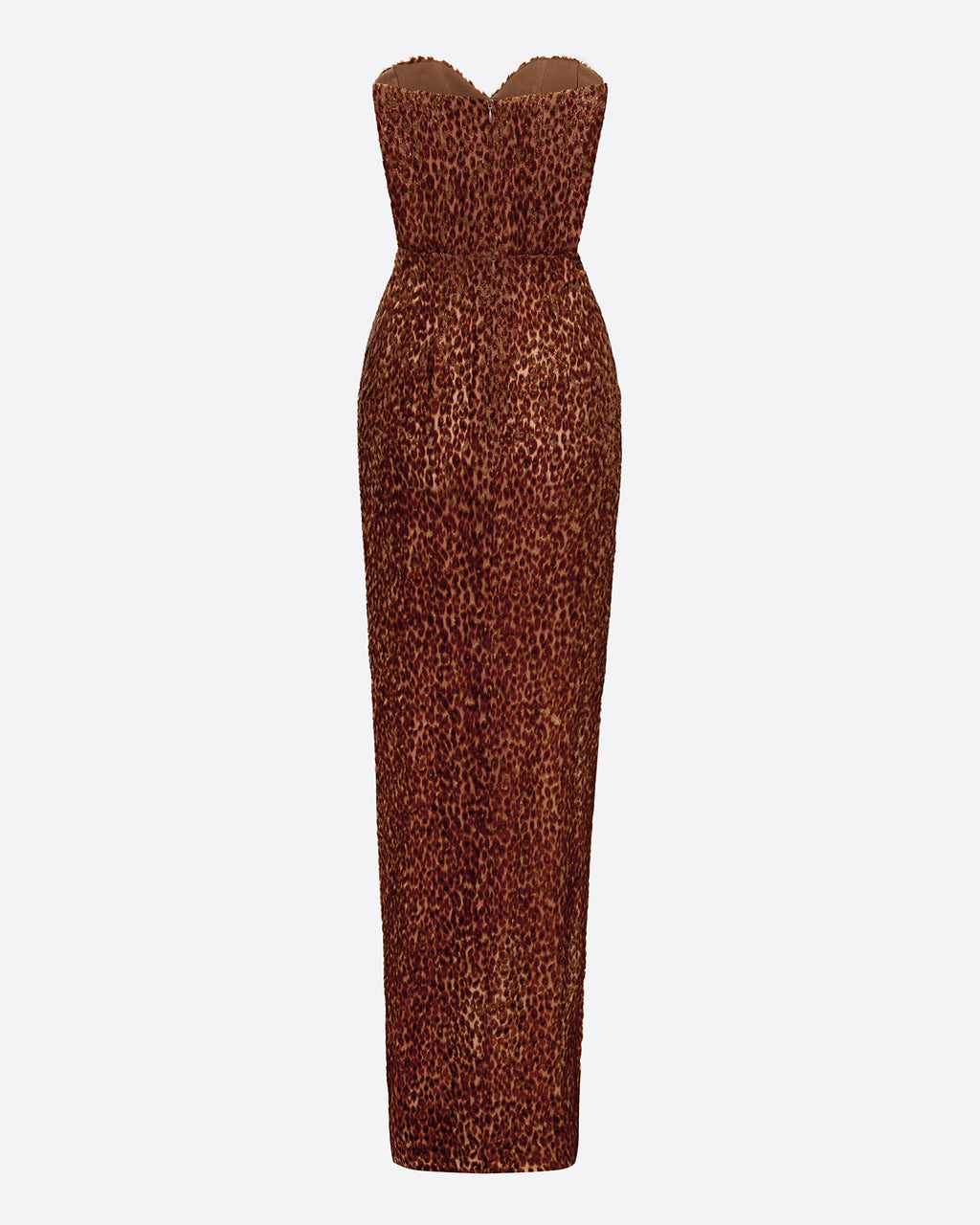 Strapless Sweetheart Draped Split Gown in Devoré