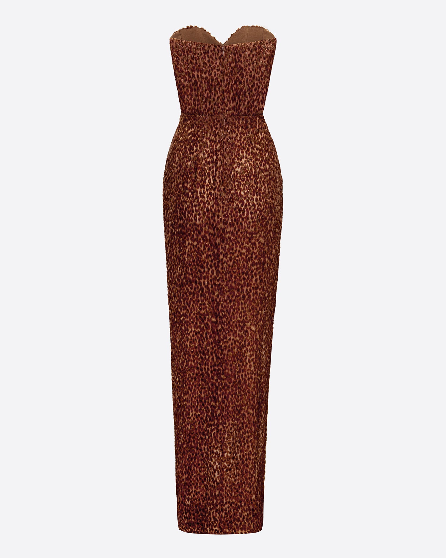 Strapless Sweetheart Draped Split Gown in Devoré