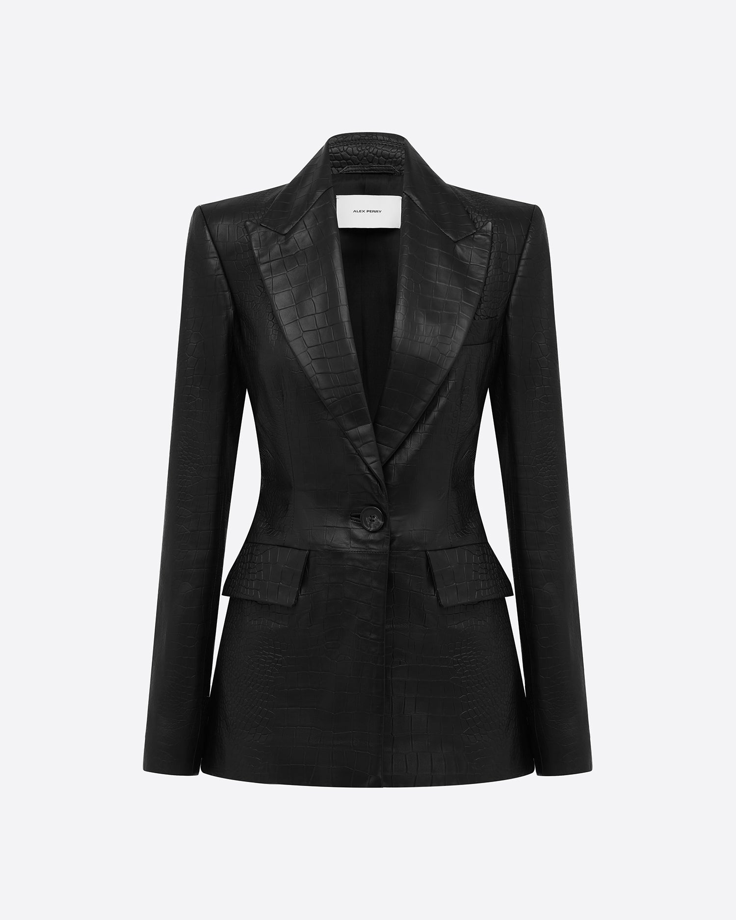 Single Breasted Fitted Blazer in Embossed Leather