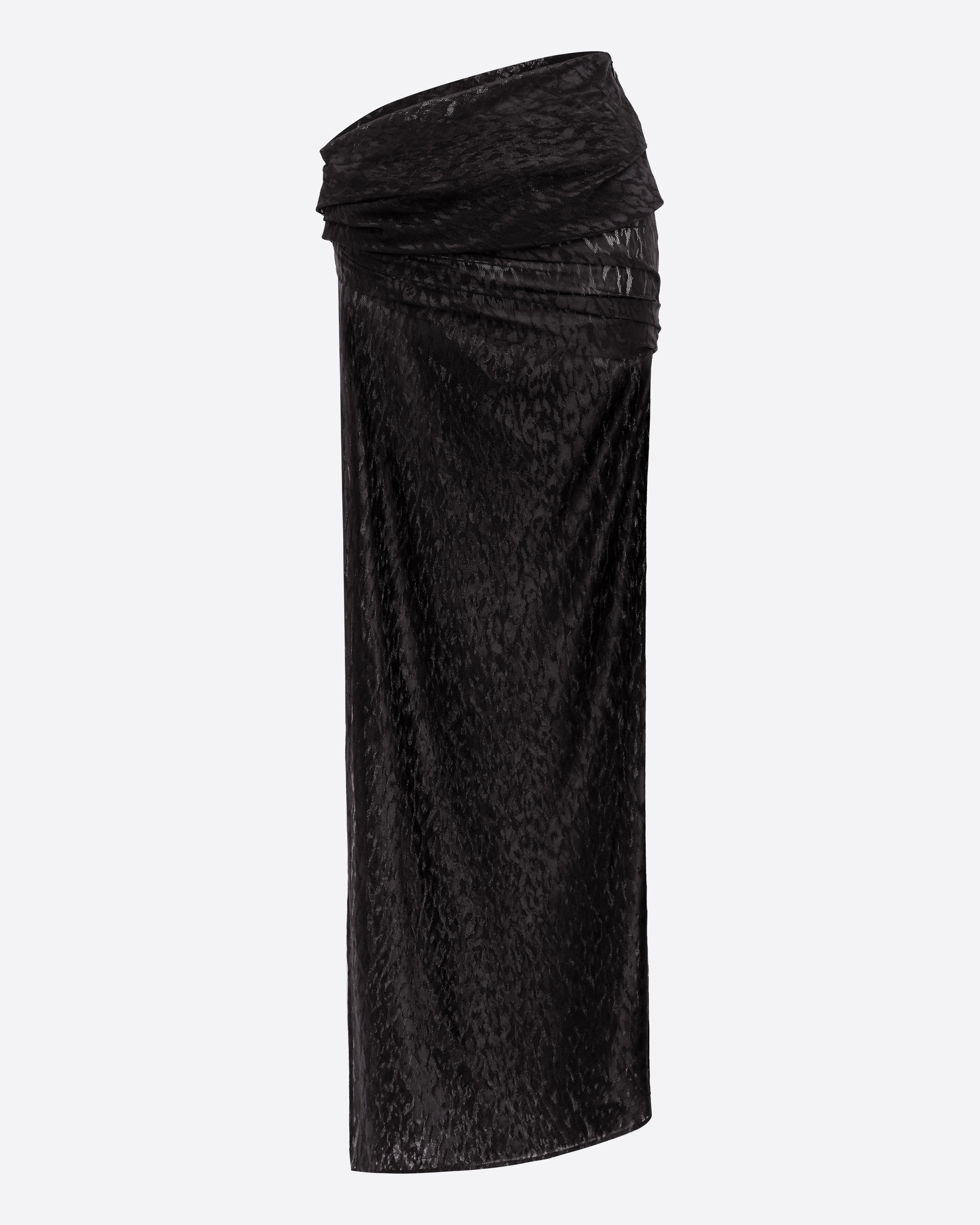 Asymmetric Drape Skirt in Leopard Lace