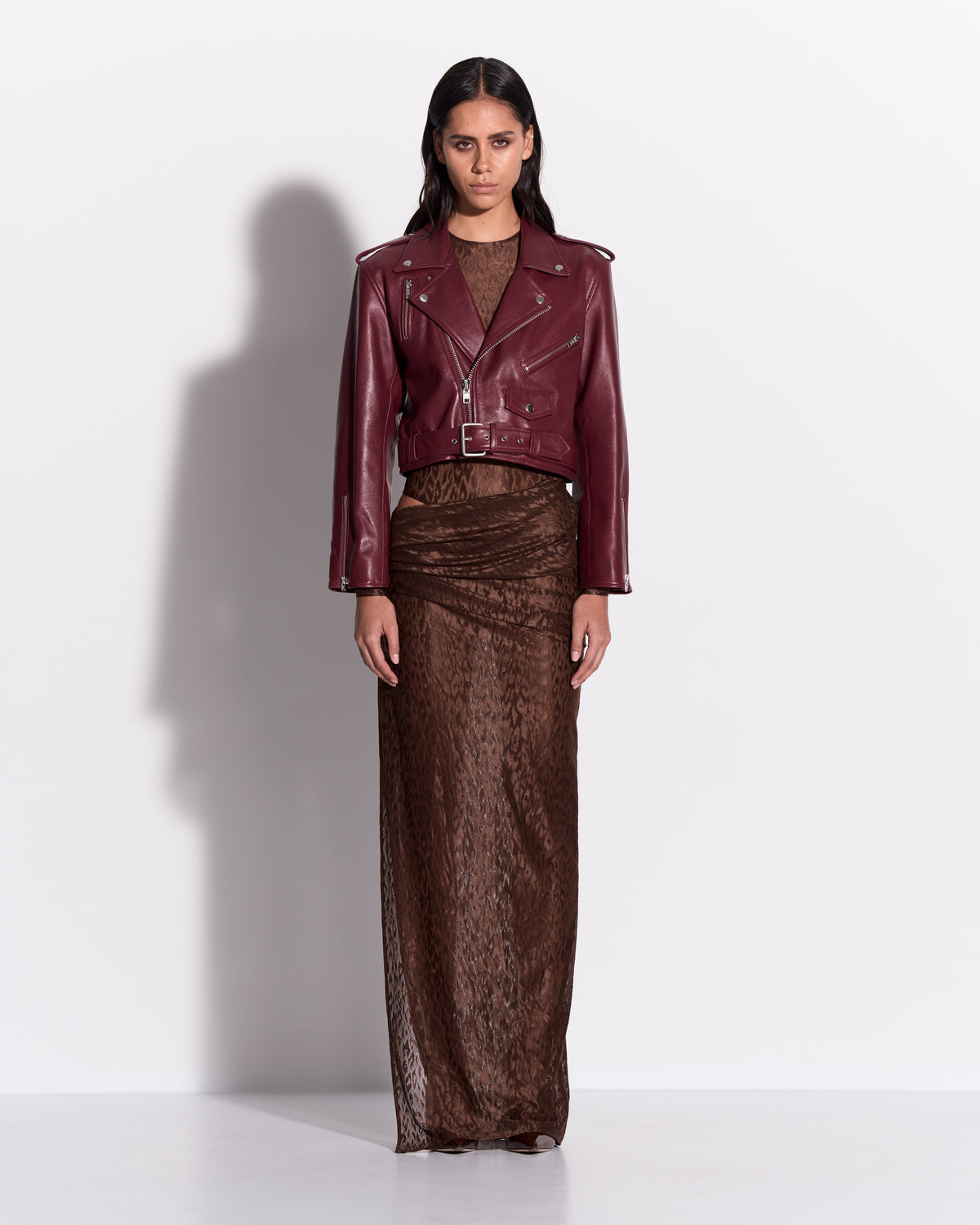 Asymmetric Drape Skirt in Leopard Lace