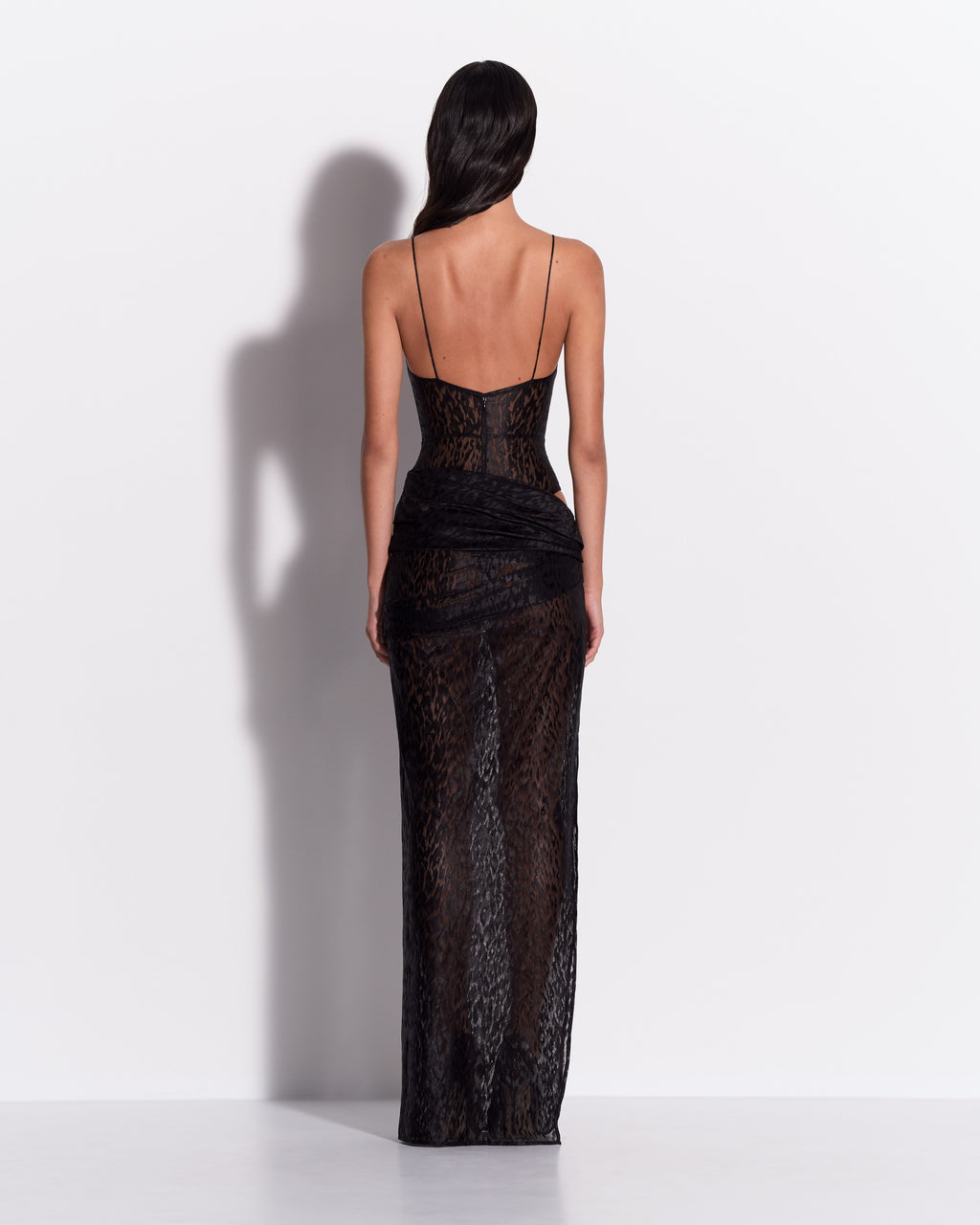 Bikini Asymmetric Drape Column in Leopard Lace