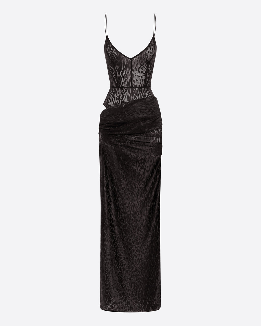 Bikini Asymmetric Drape Column in Leopard Lace