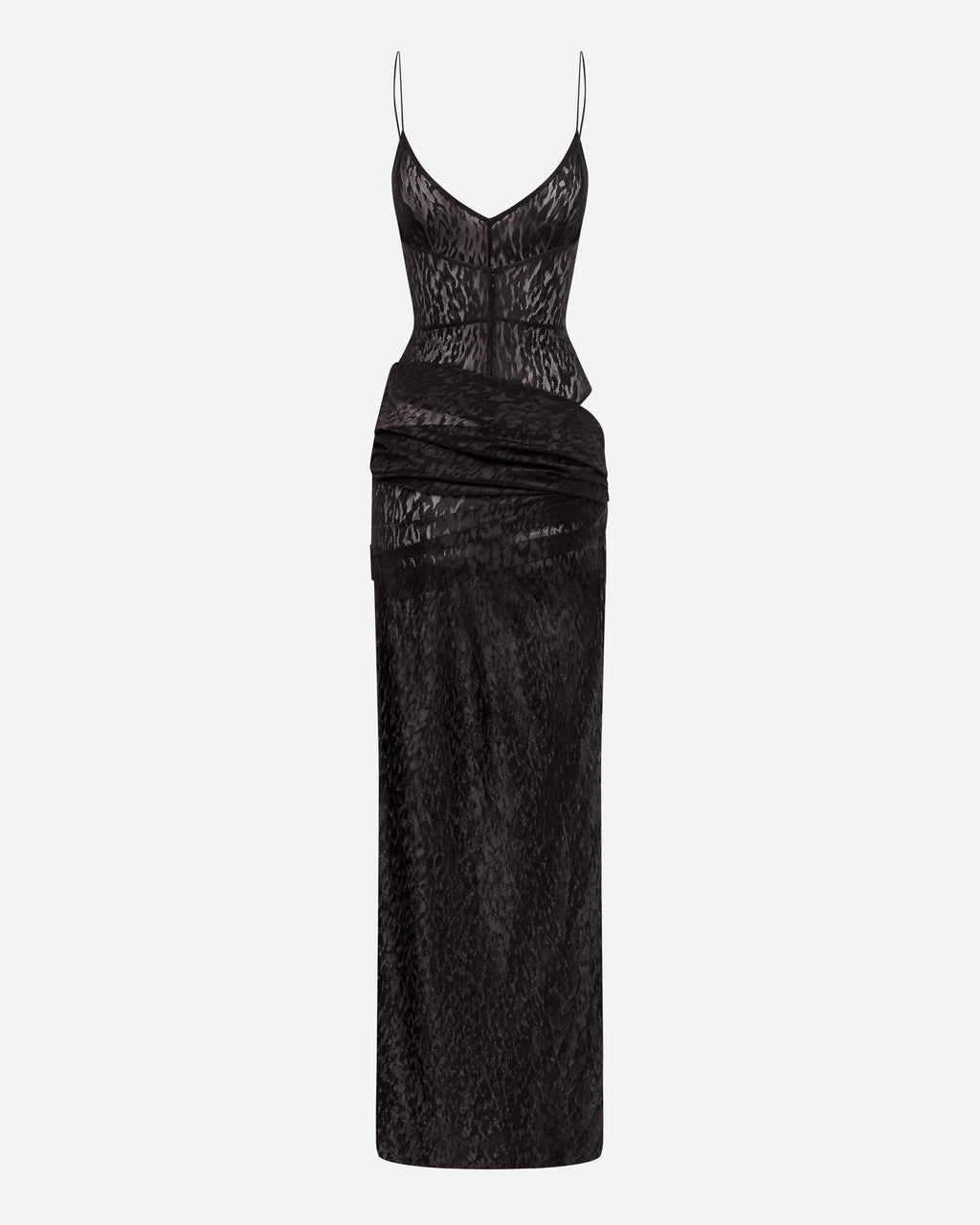 Bikini Asymmetric Drape Column in Leopard Lace