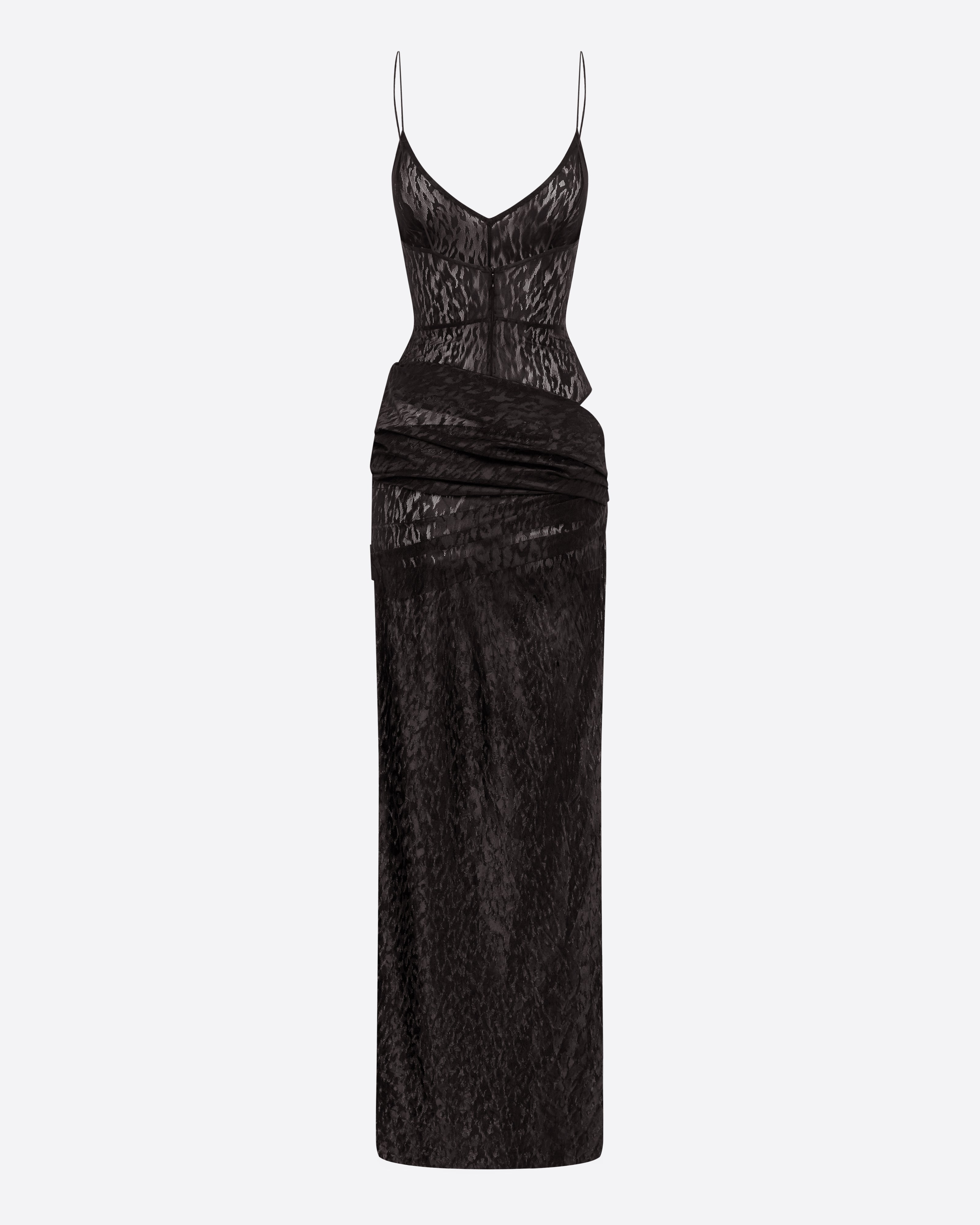 Bikini Asymmetric Drape Column in Leopard Lace