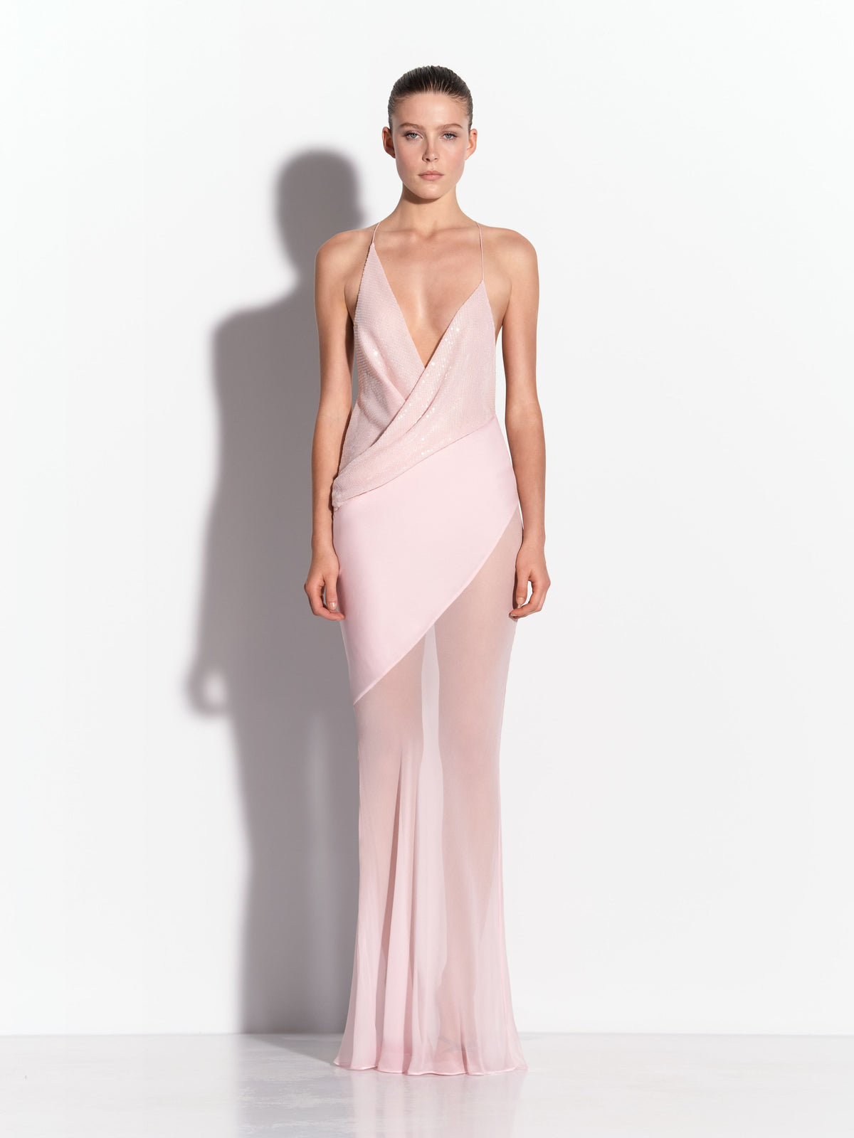 Bikini Wrap Gown in Sequin Mesh Georgette