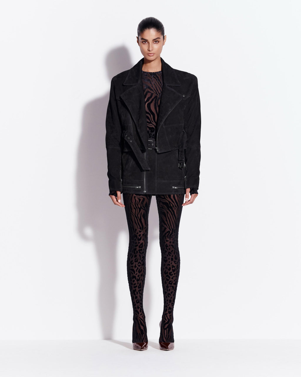Cropped Biker Jacket in Suede