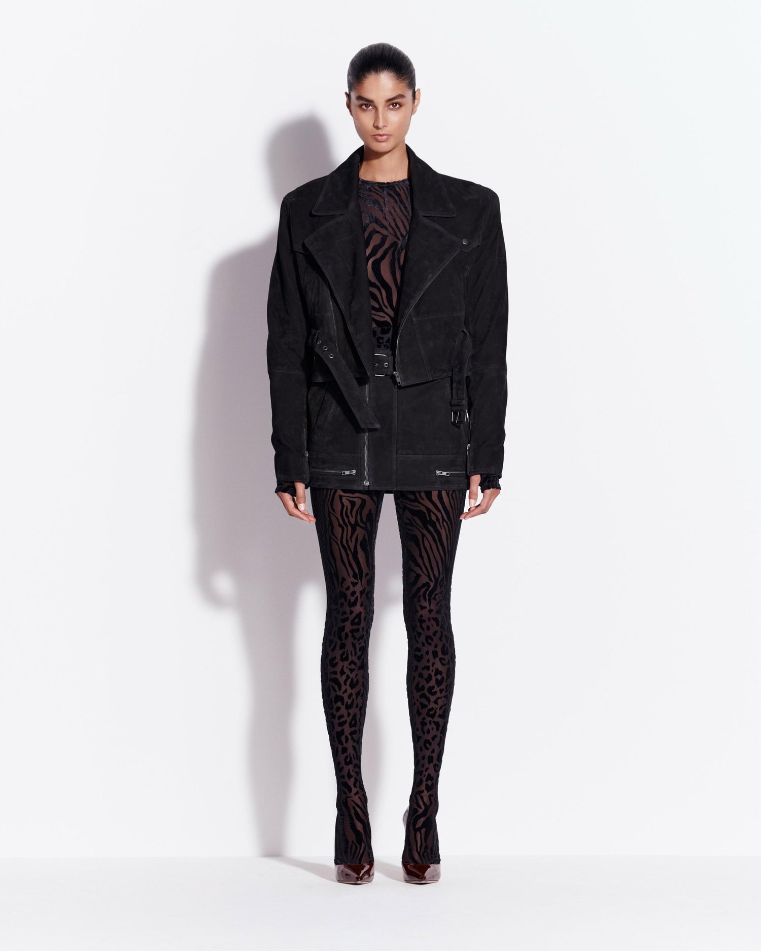 Cropped Biker Jacket in Suede