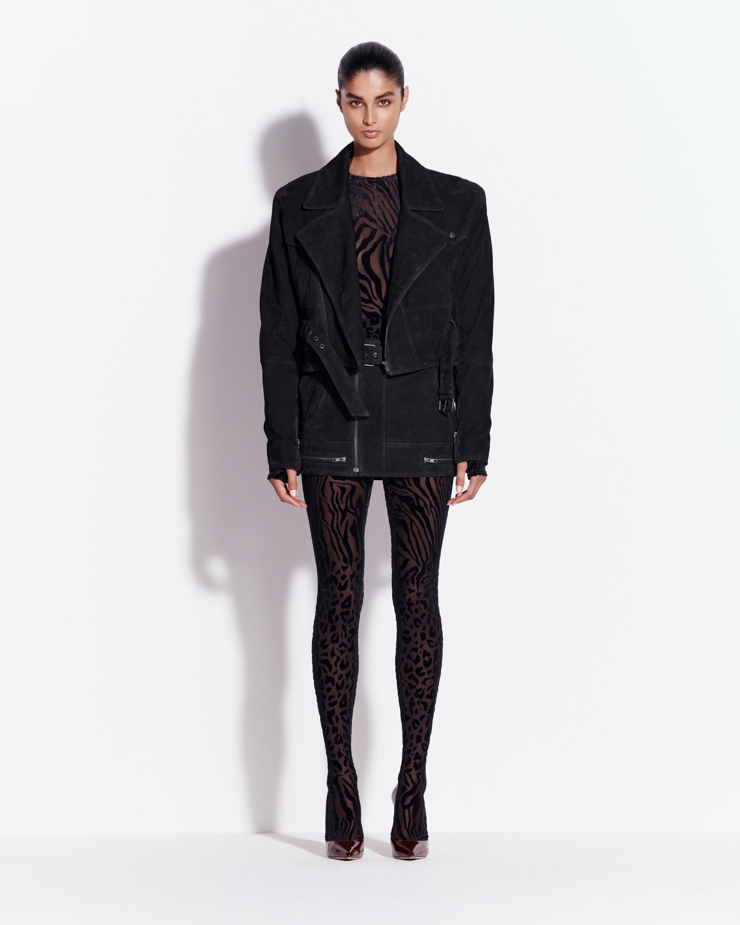 Cropped Biker Jacket in Suede