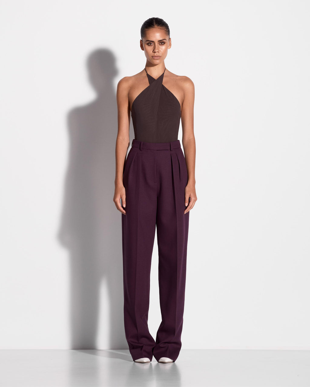 Cross Tie Halter Bodysuit in Stretch Mesh
