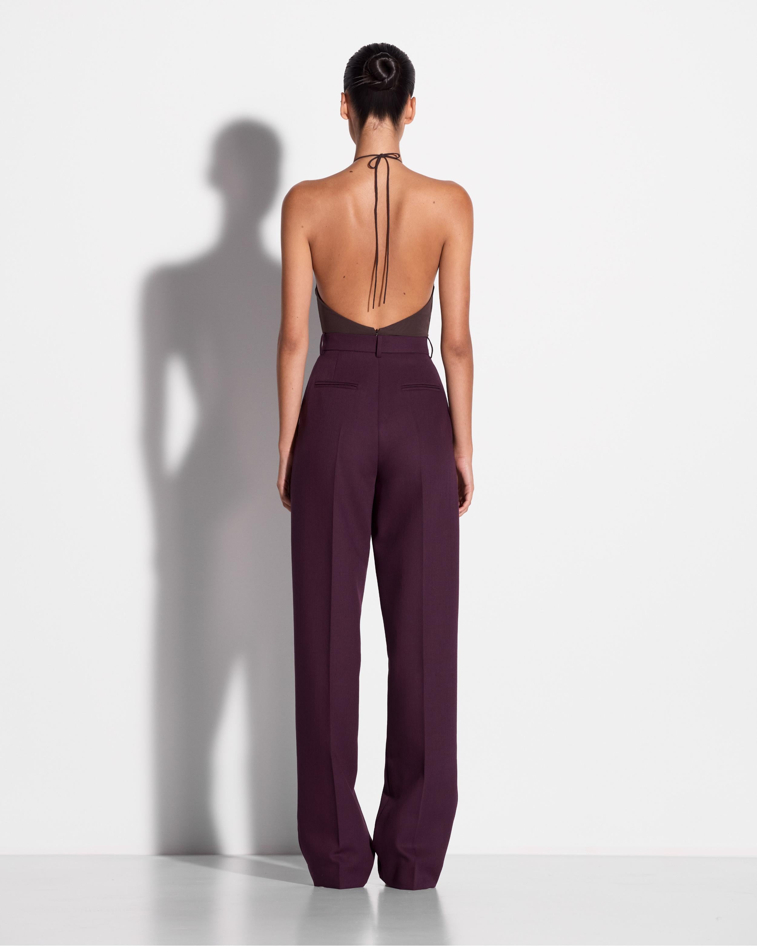 Cross Tie Halter Bodysuit in Stretch Mesh