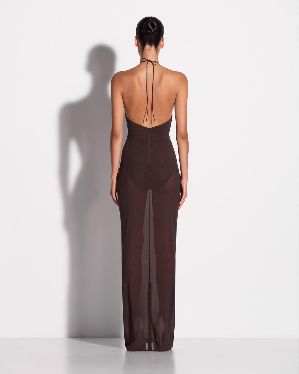 Cross Tie Halter Column in Stretch Mesh