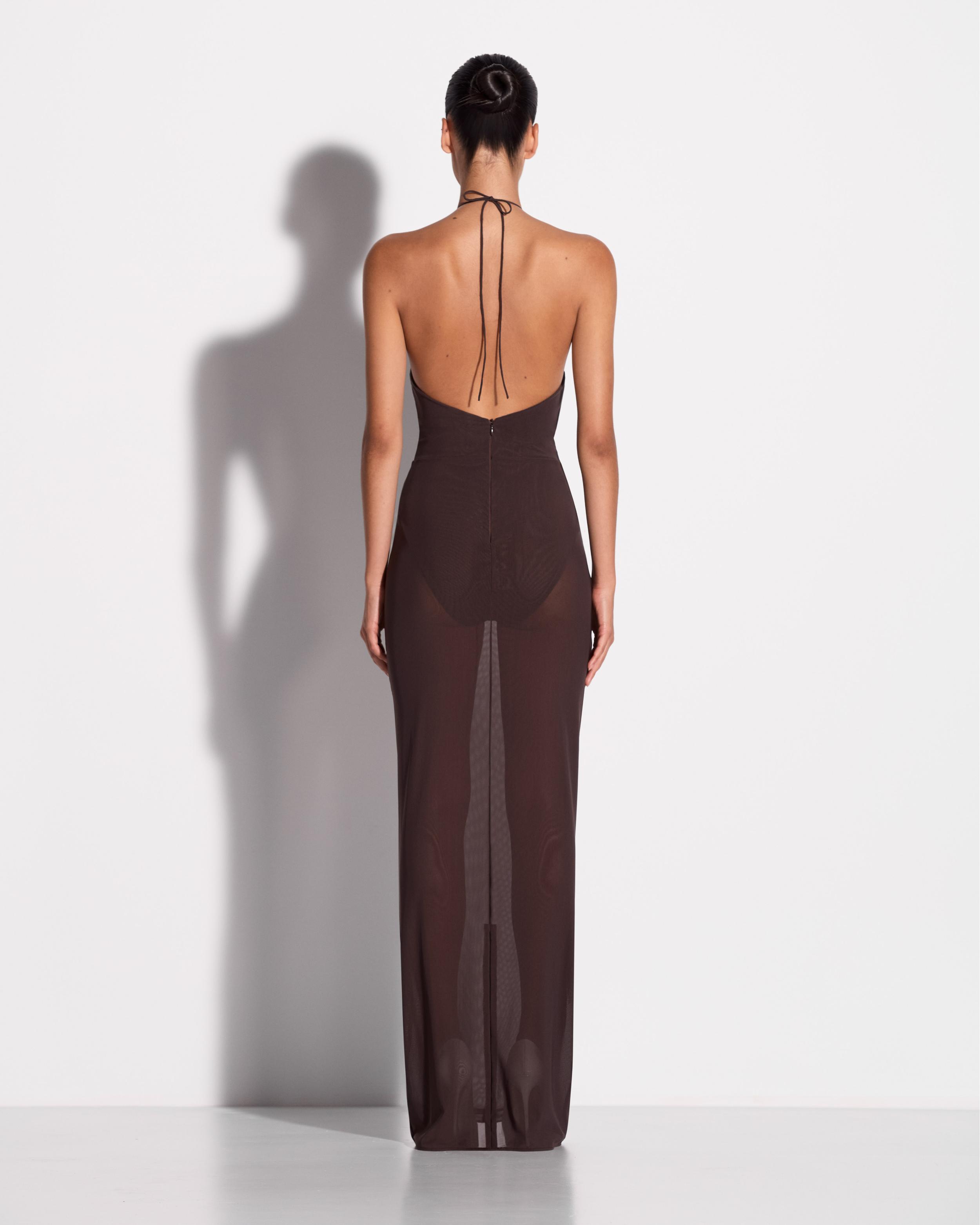 Cross Tie Halter Column in Stretch Mesh