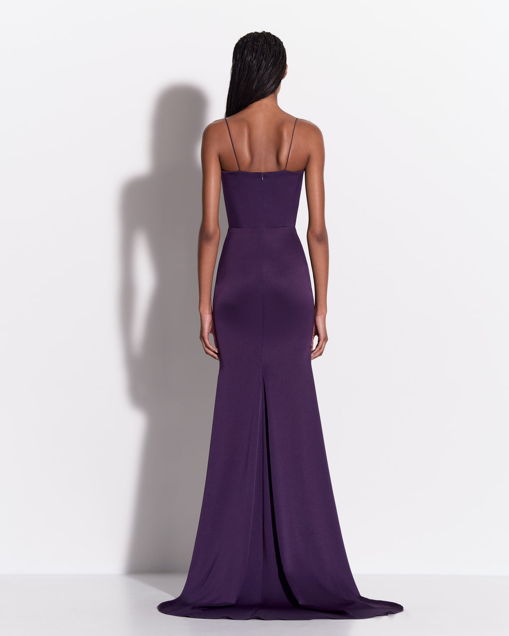 Cupped Asymmetric Tiered Drape Gown in Satin Crepe