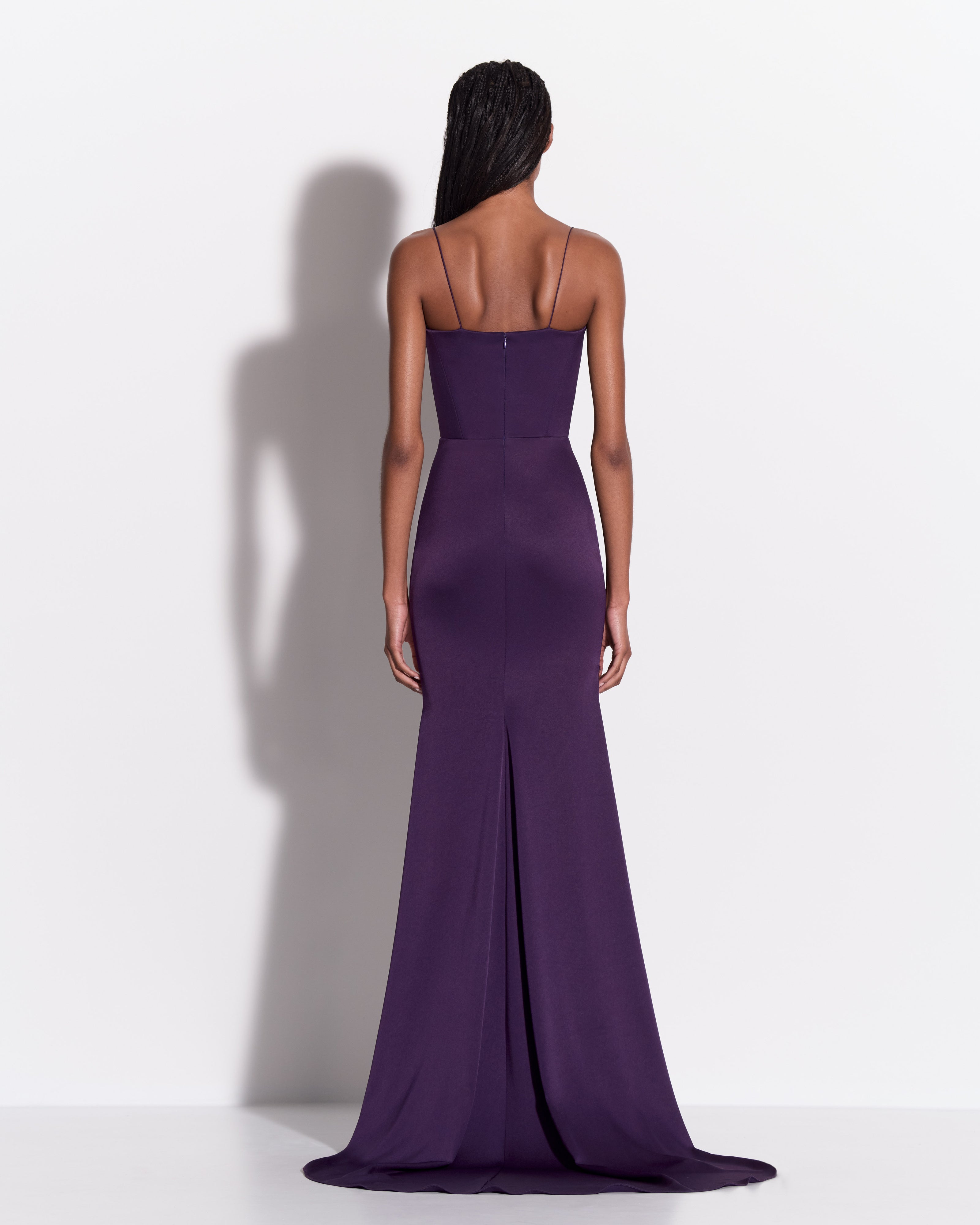 Cupped Asymmetric Tiered Drape Gown in Satin Crepe