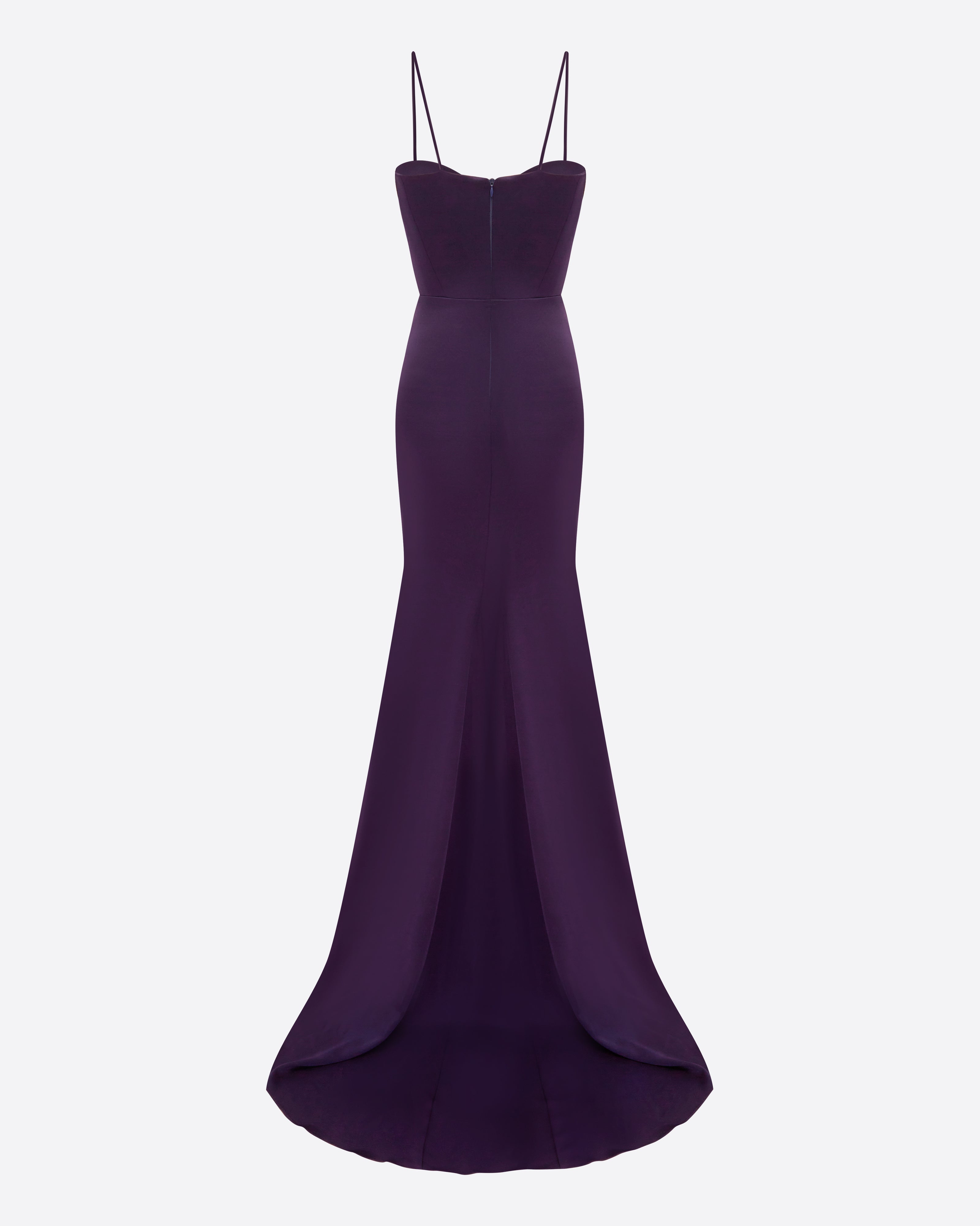 Cupped Asymmetric Tiered Drape Gown in Satin Crepe